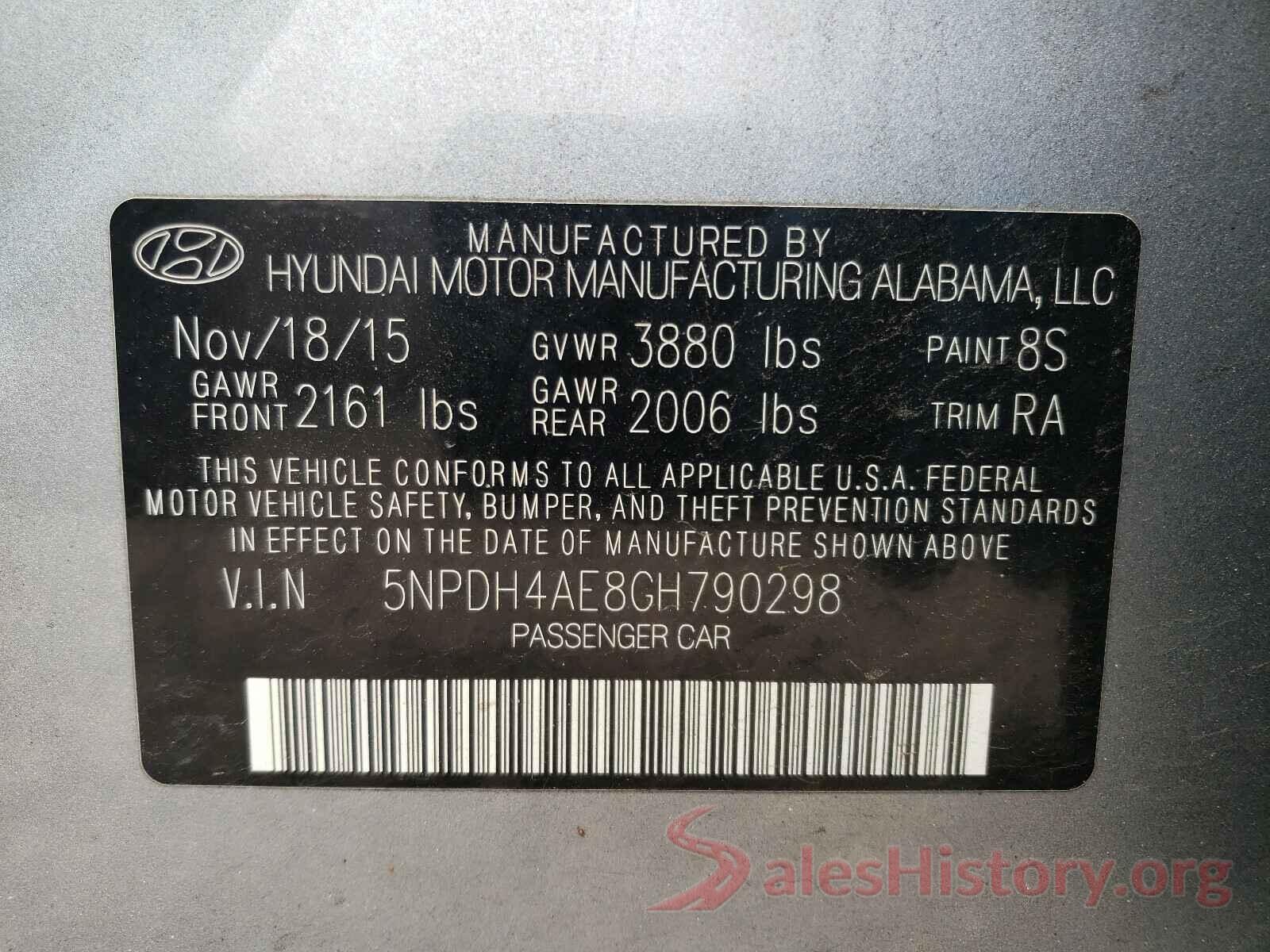 5NPDH4AE8GH790298 2016 HYUNDAI ELANTRA