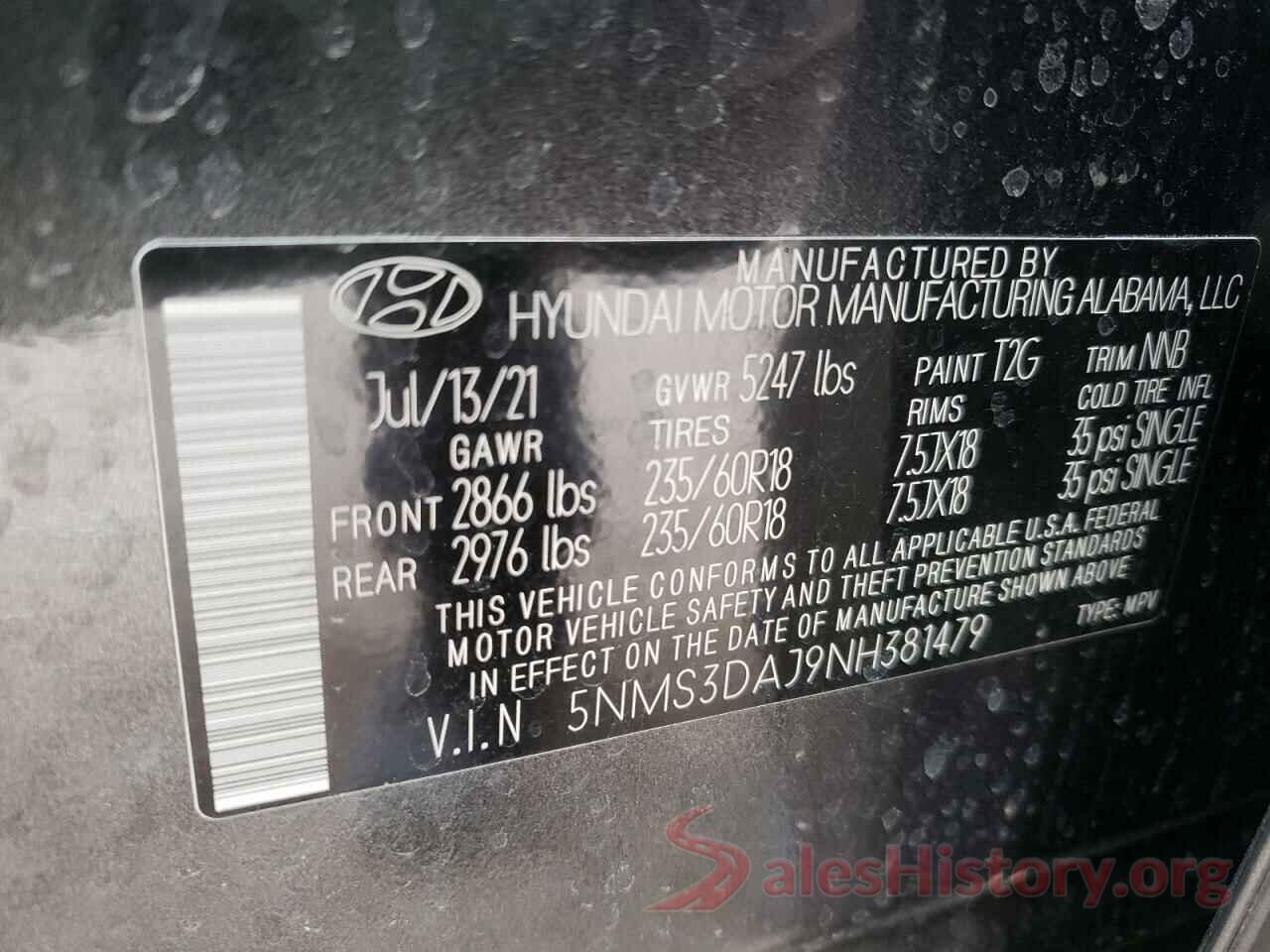 5NMS3DAJ9NH381479 2022 HYUNDAI SANTA FE