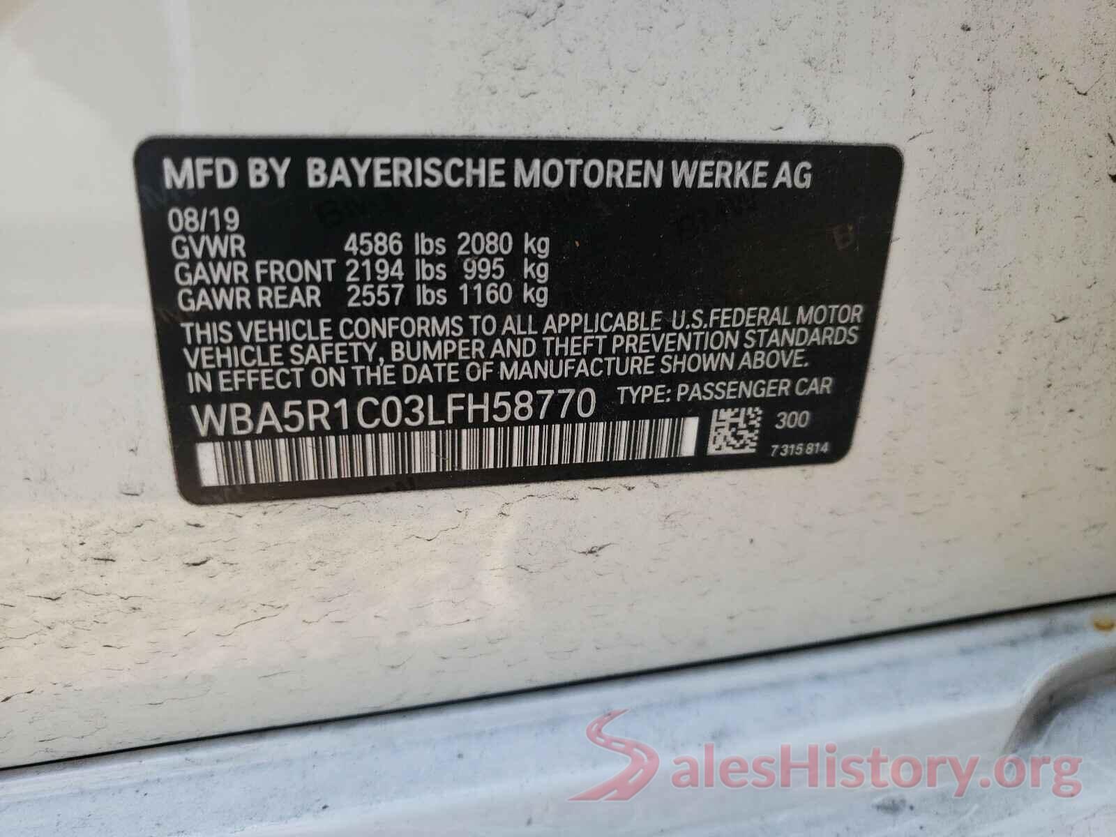 WBA5R1C03LFH58770 2020 BMW 3 SERIES