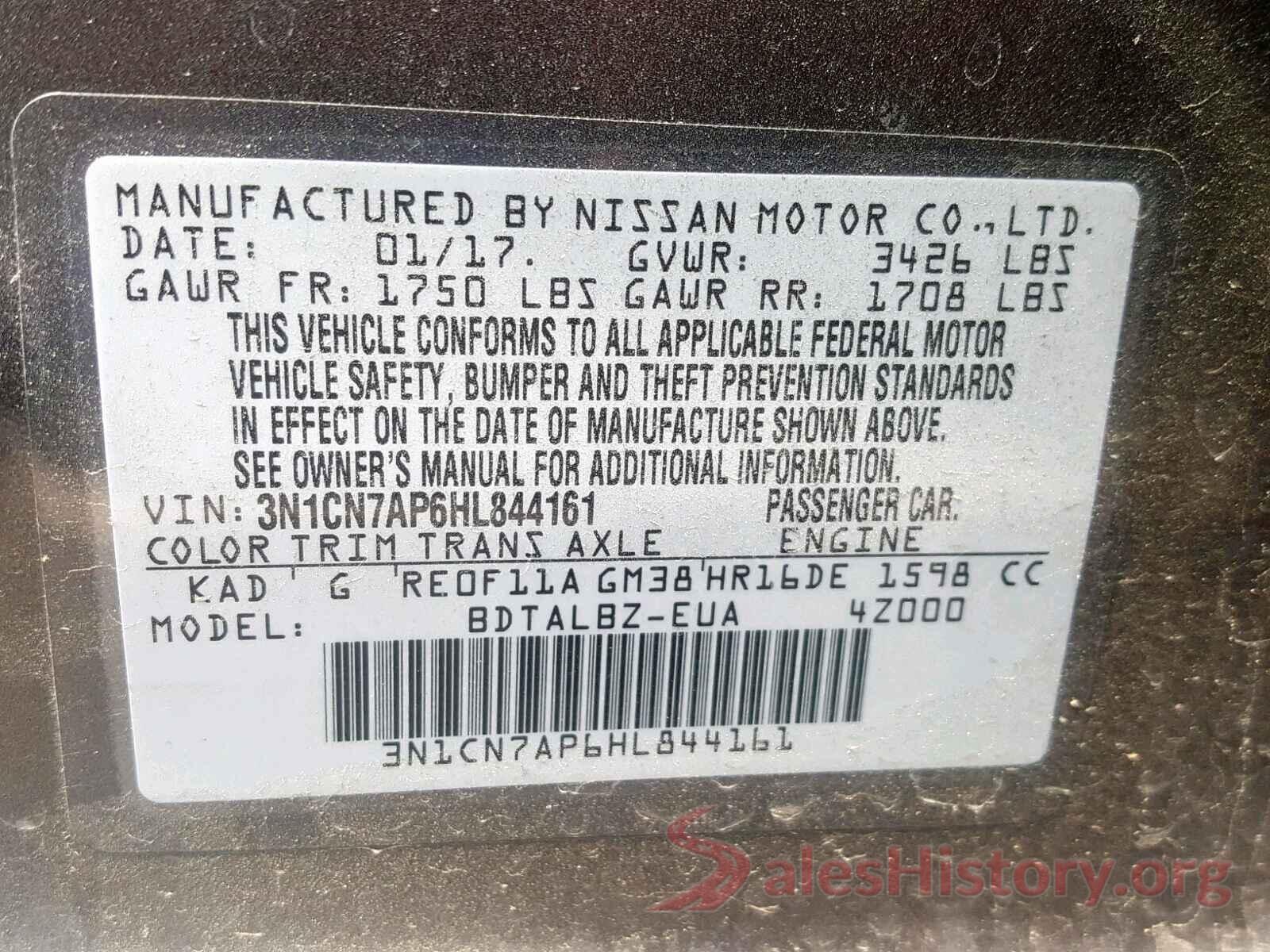 3N1CN7AP6HL844161 2017 NISSAN VERSA