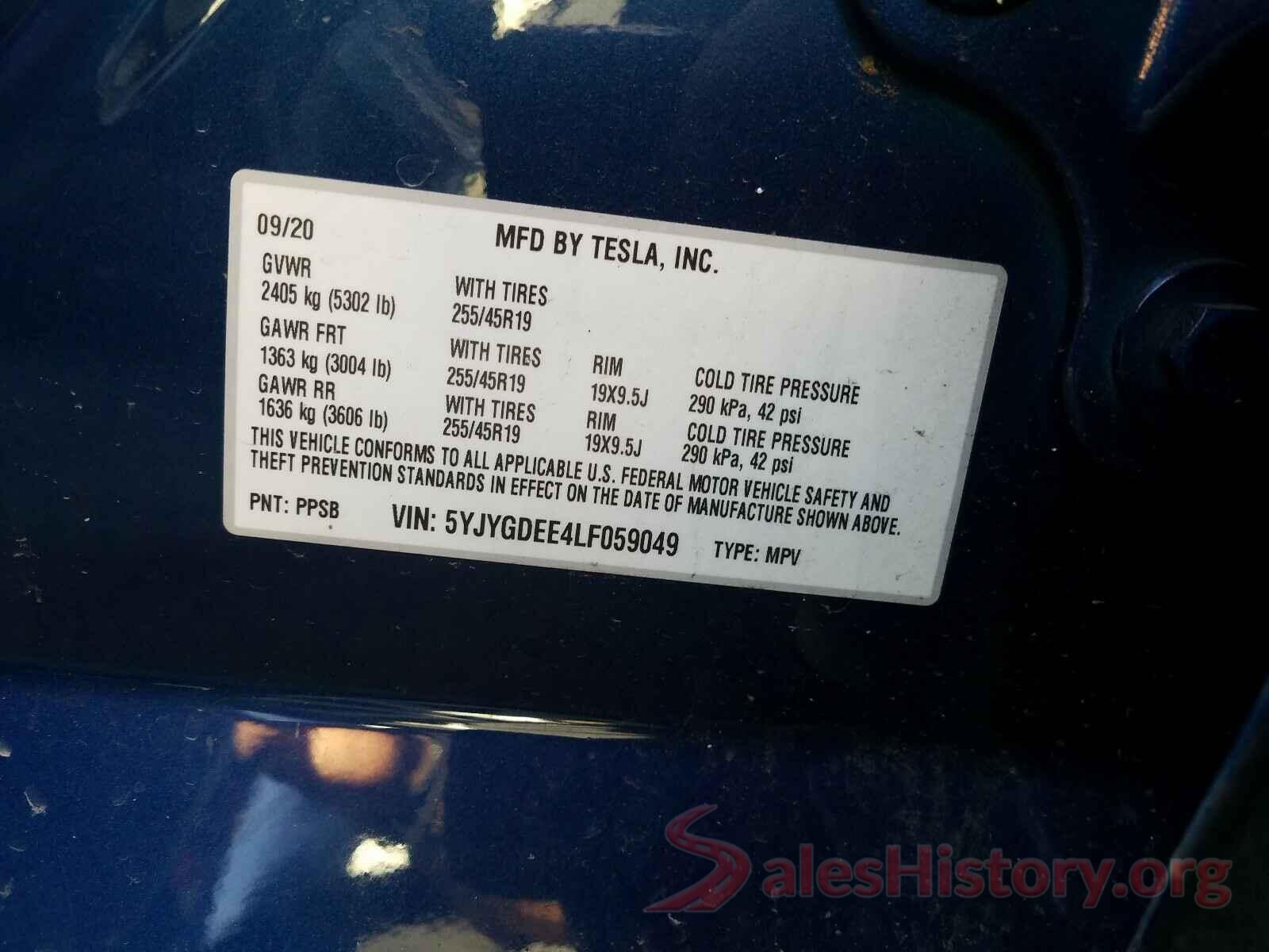 5YJYGDEE4LF059049 2020 TESLA MODEL Y