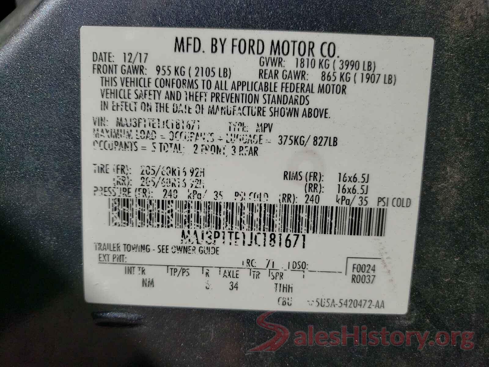 MAJ3P1TE1JC181671 2018 FORD ALL OTHER