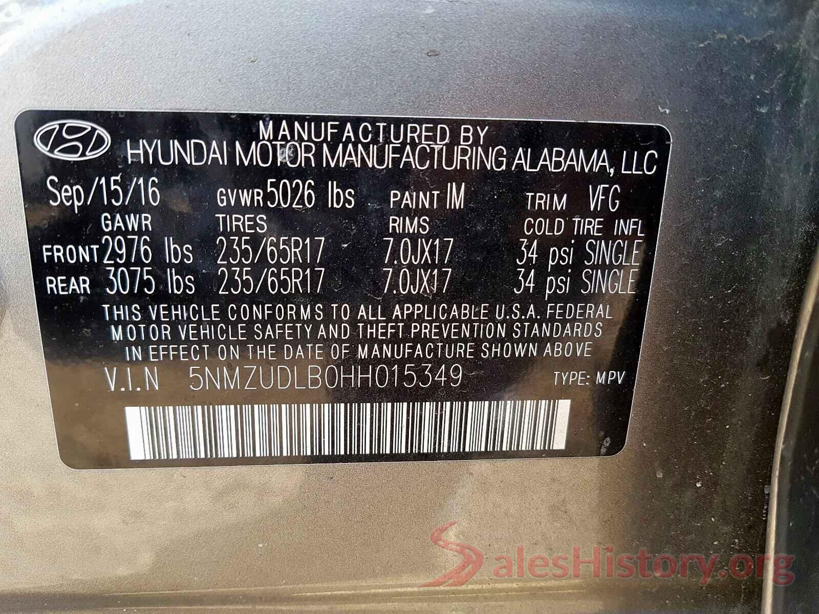 5NMZUDLB0HH015349 2017 HYUNDAI SANTA FE