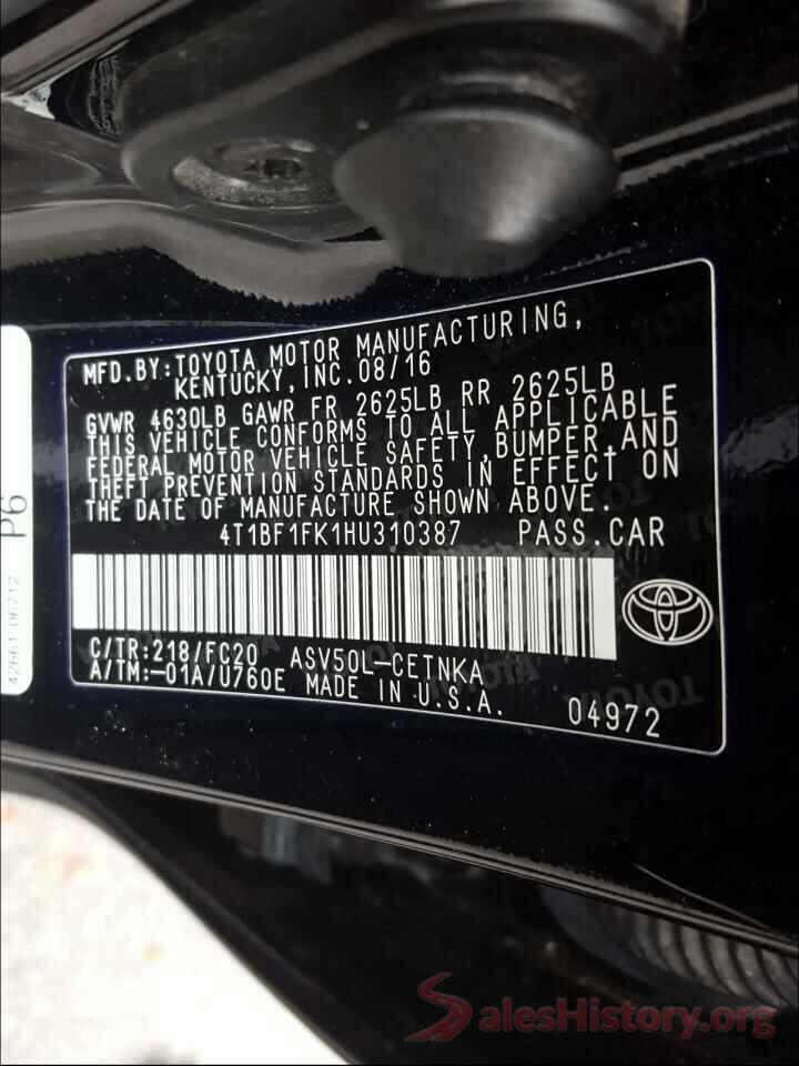 4T1BF1FK1HU310387 2017 TOYOTA CAMRY