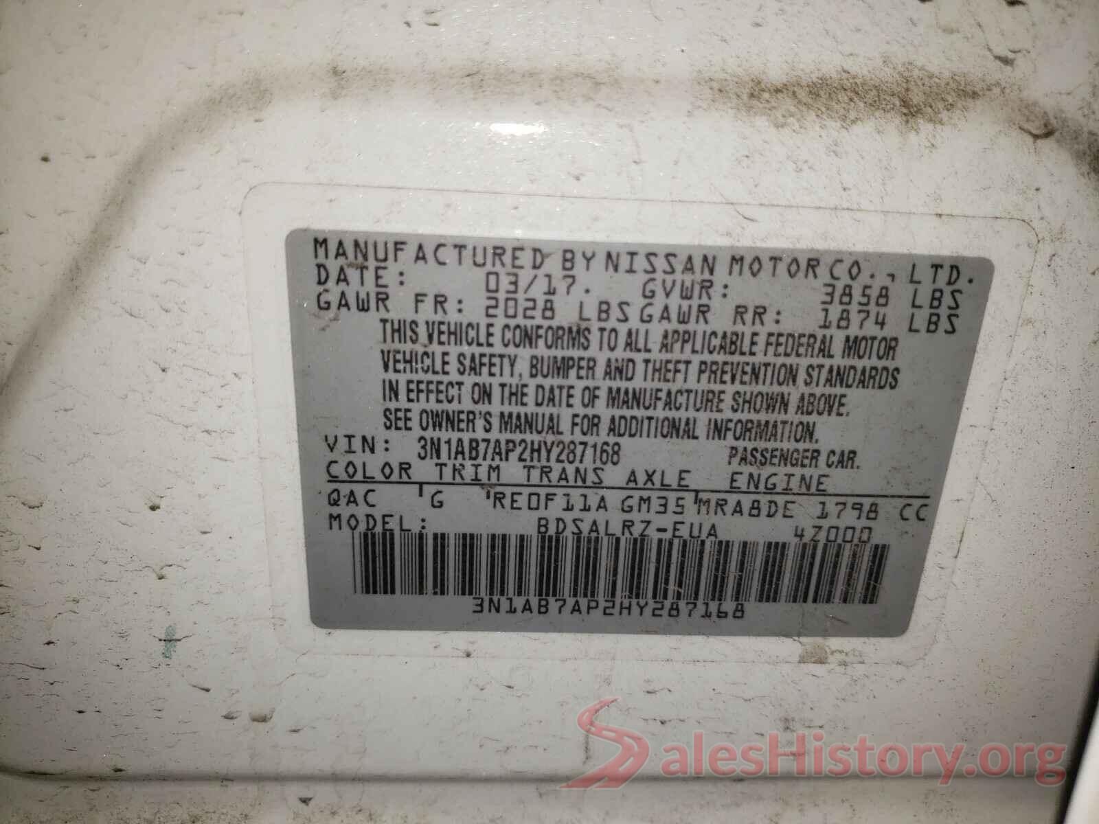 3N1AB7AP2HY287168 2017 NISSAN SENTRA