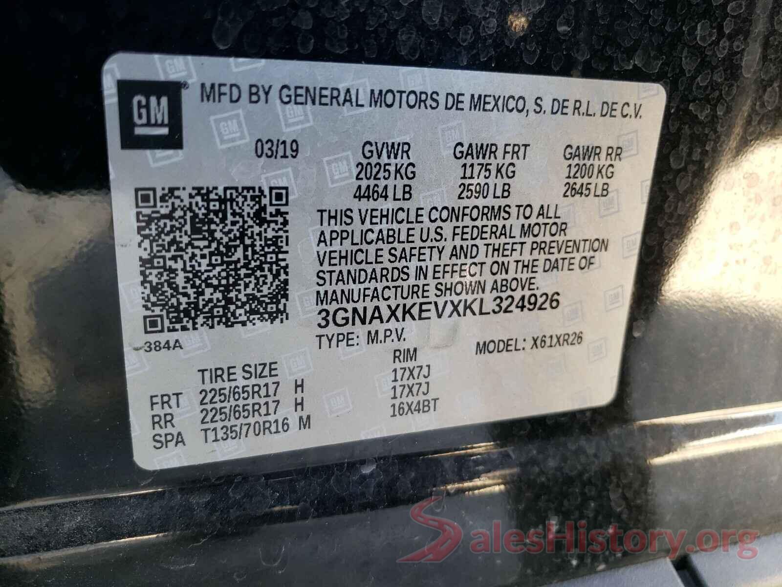 3GNAXKEVXKL324926 2019 CHEVROLET EQUINOX