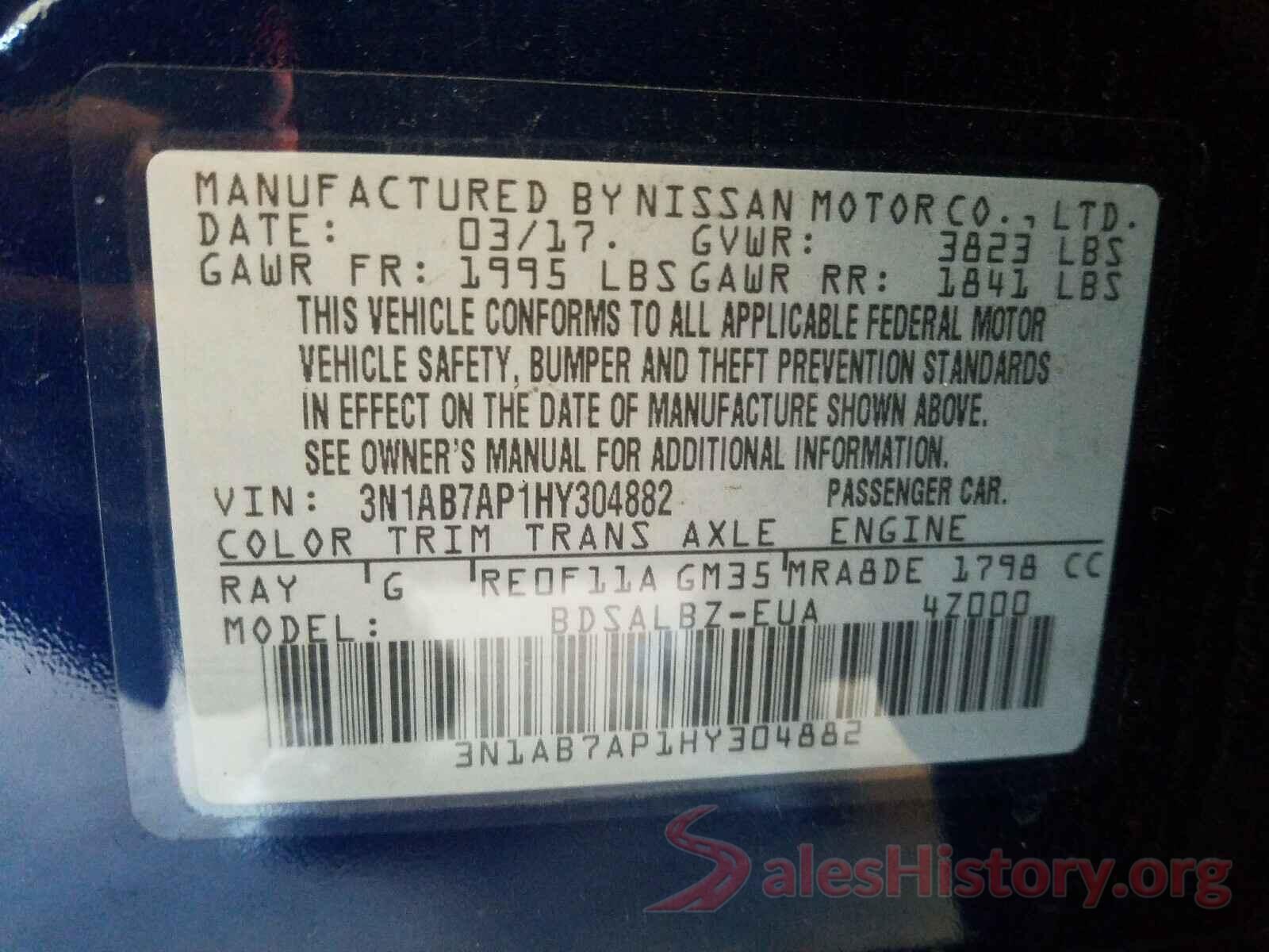 3N1AB7AP1HY304882 2017 NISSAN SENTRA