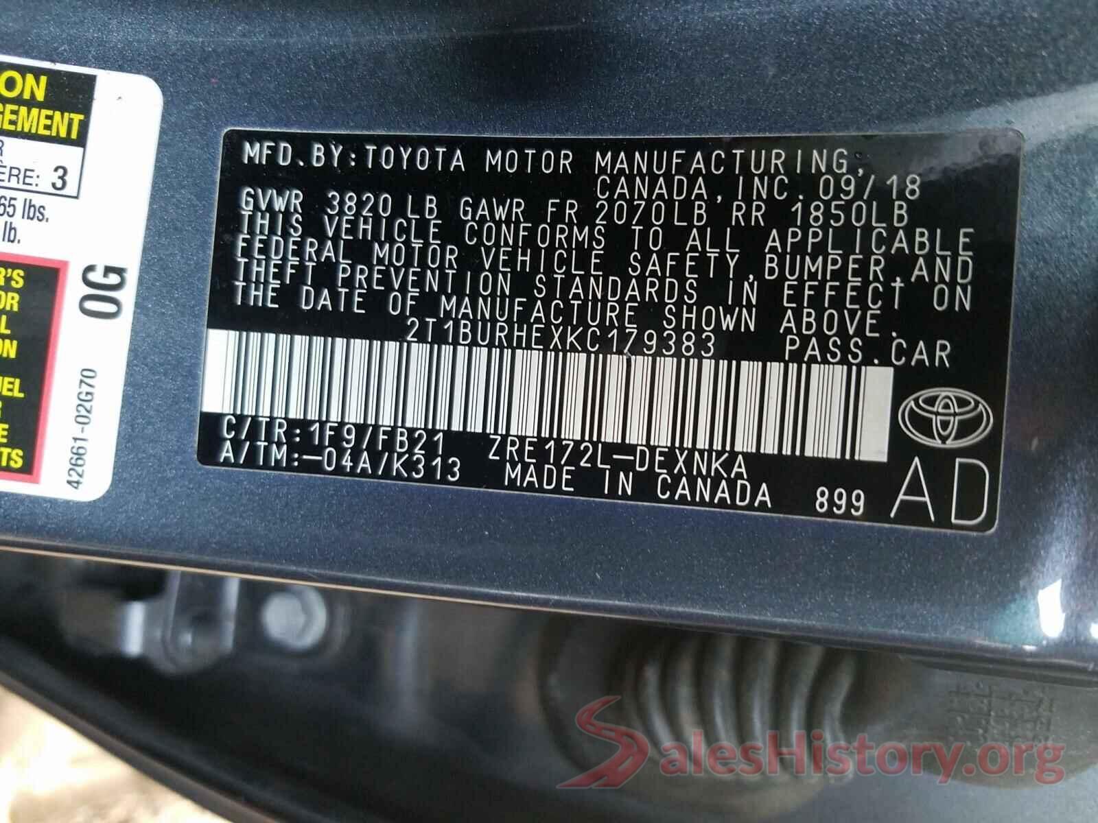 2T1BURHEXKC179383 2019 TOYOTA COROLLA