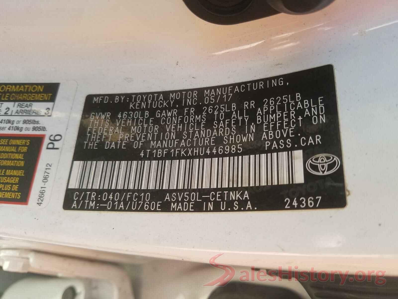 4T1BF1FKXHU446985 2017 TOYOTA CAMRY