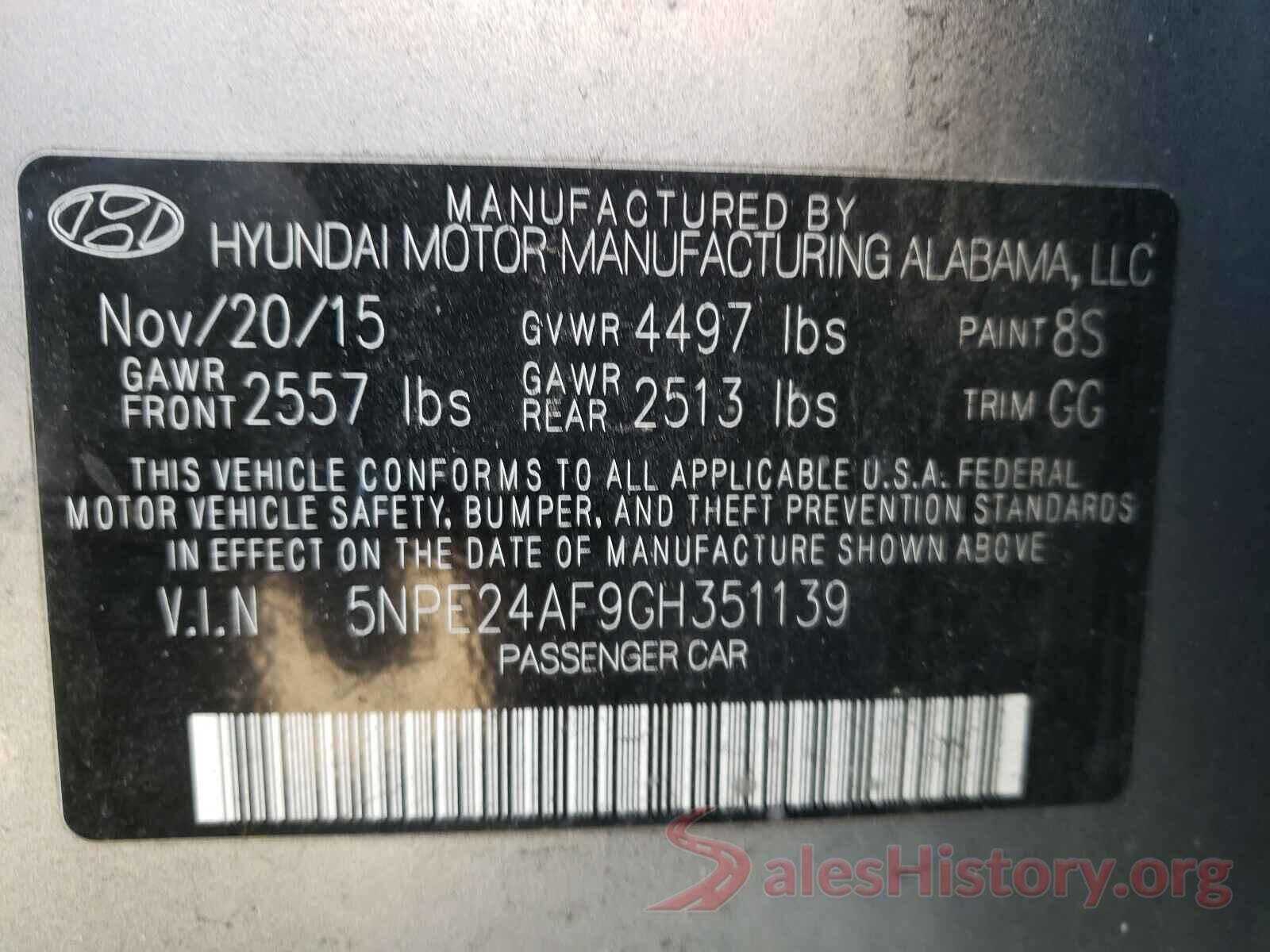 5NPE24AF9GH351139 2016 HYUNDAI SONATA