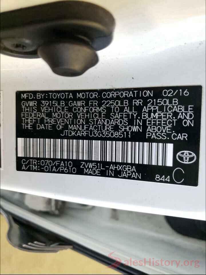 JTDKARFU3G3508511 2016 TOYOTA PRIUS