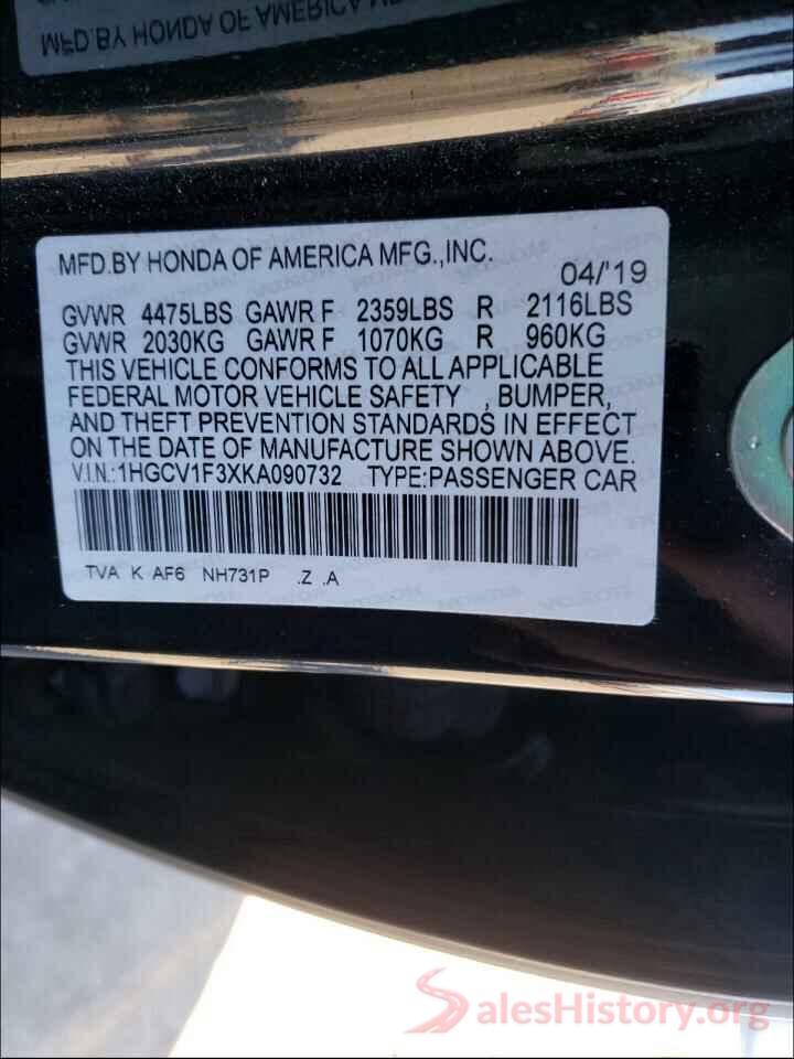 1HGCV1F3XKA090732 2019 HONDA ACCORD