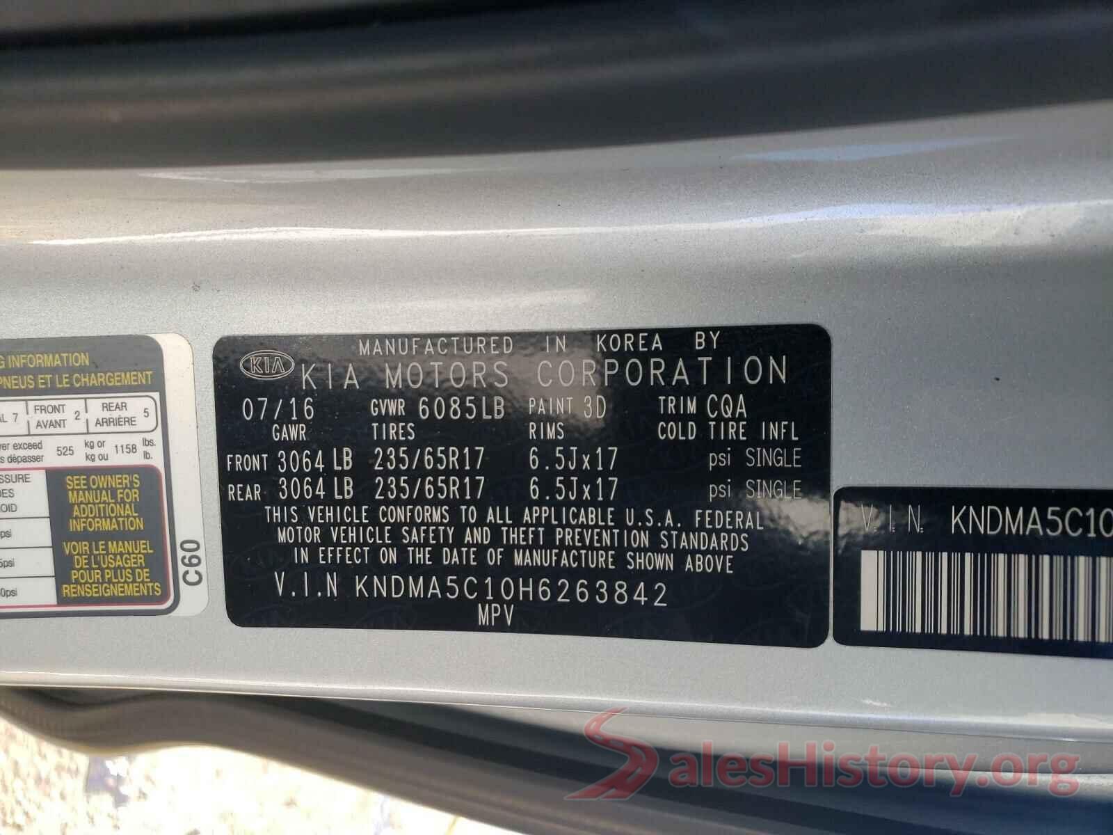 KNDMA5C10H6263842 2017 KIA SEDONA