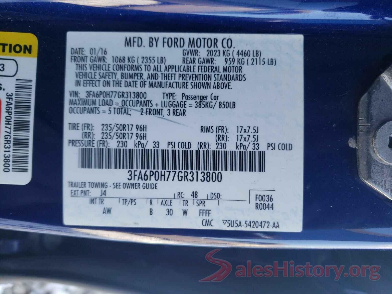 3FA6P0H77GR313800 2016 FORD FUSION