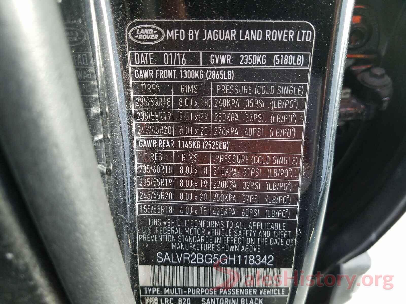 SALVR2BG5GH118342 2016 LAND ROVER RANGEROVER