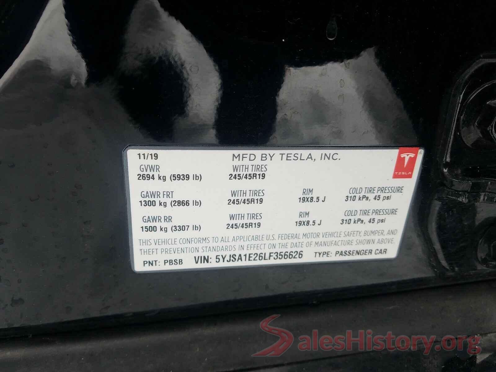 5YJSA1E26LF356626 2020 TESLA MODEL S