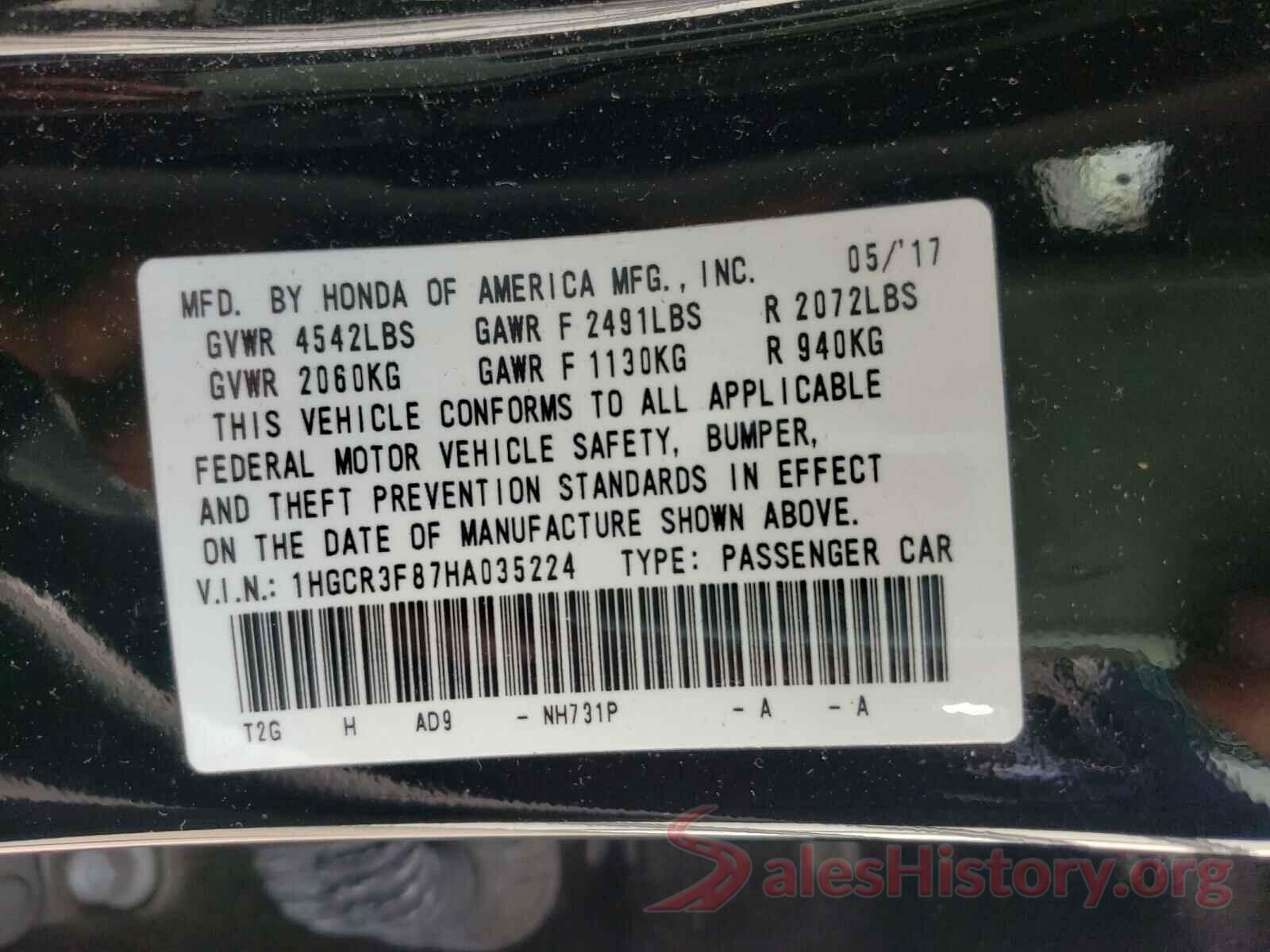 1HGCR3F87HA035224 2017 HONDA ACCORD