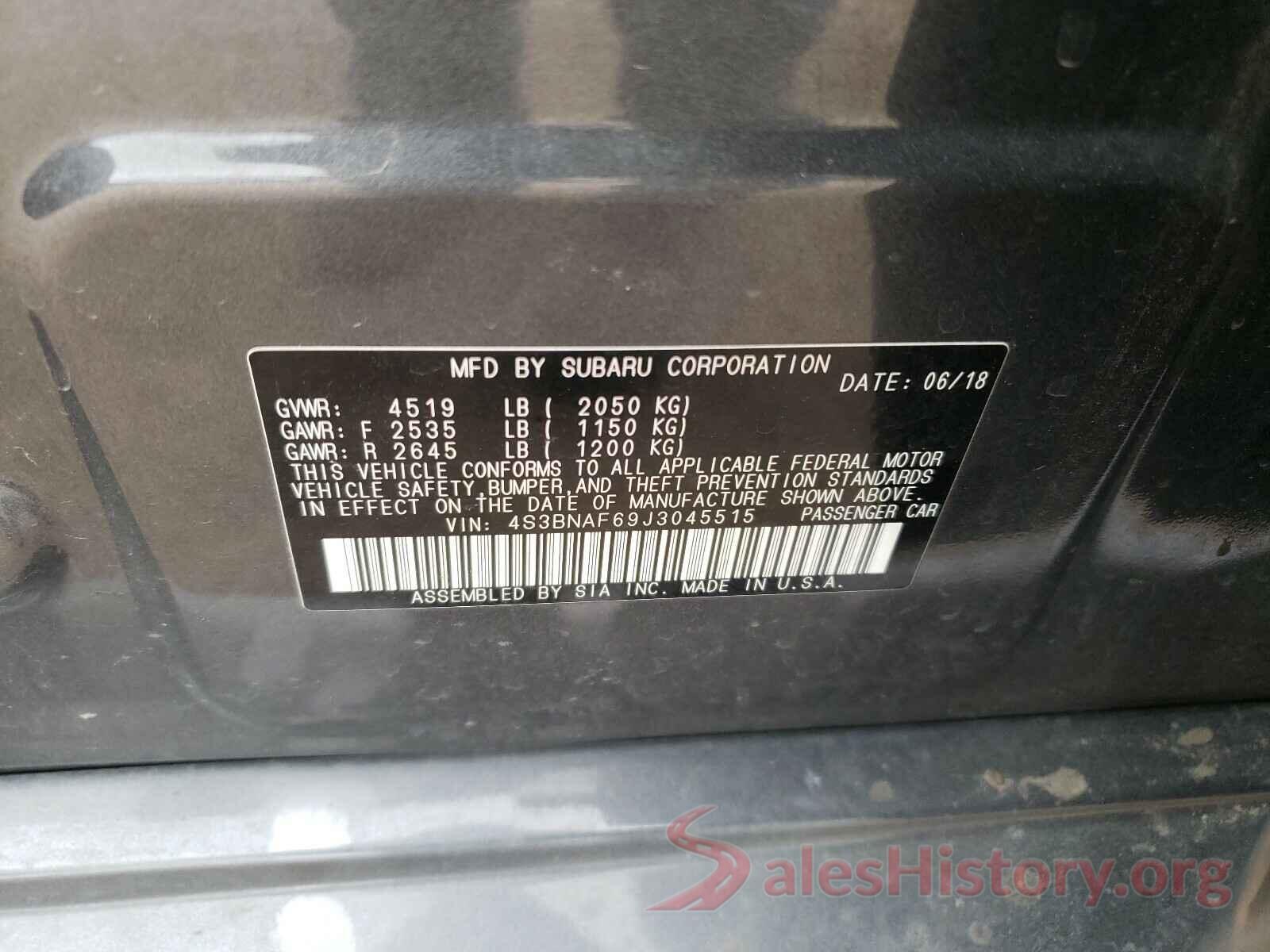 4S3BNAF69J3045515 2018 SUBARU LEGACY