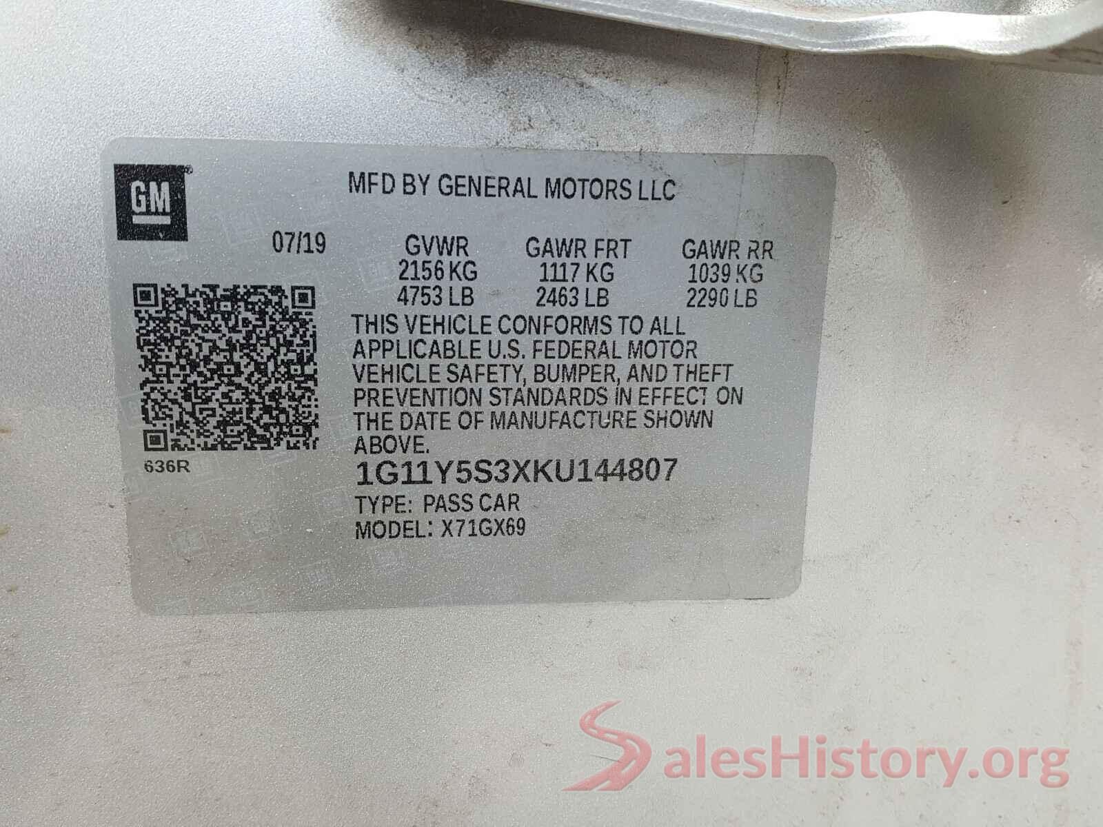 1G11Y5S3XKU144807 2019 CHEVROLET IMPALA