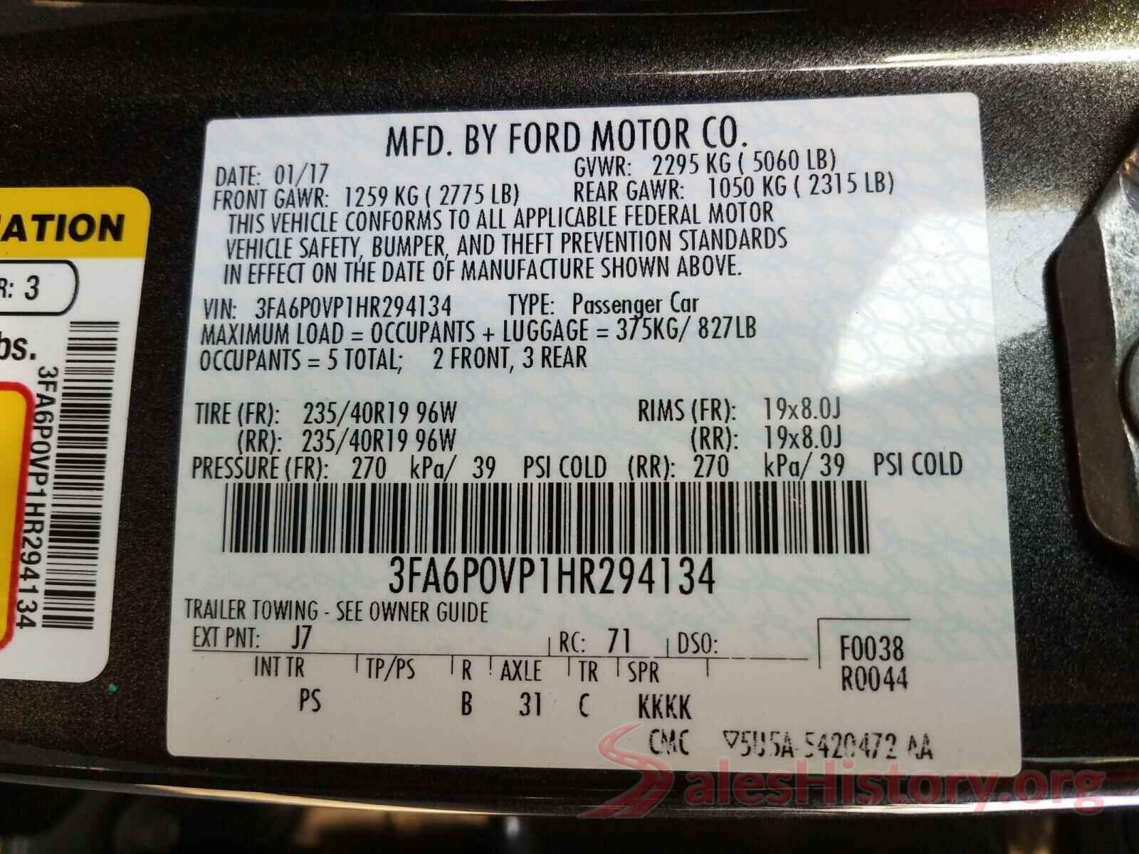 3FA6P0VP1HR294134 2017 FORD FUSION