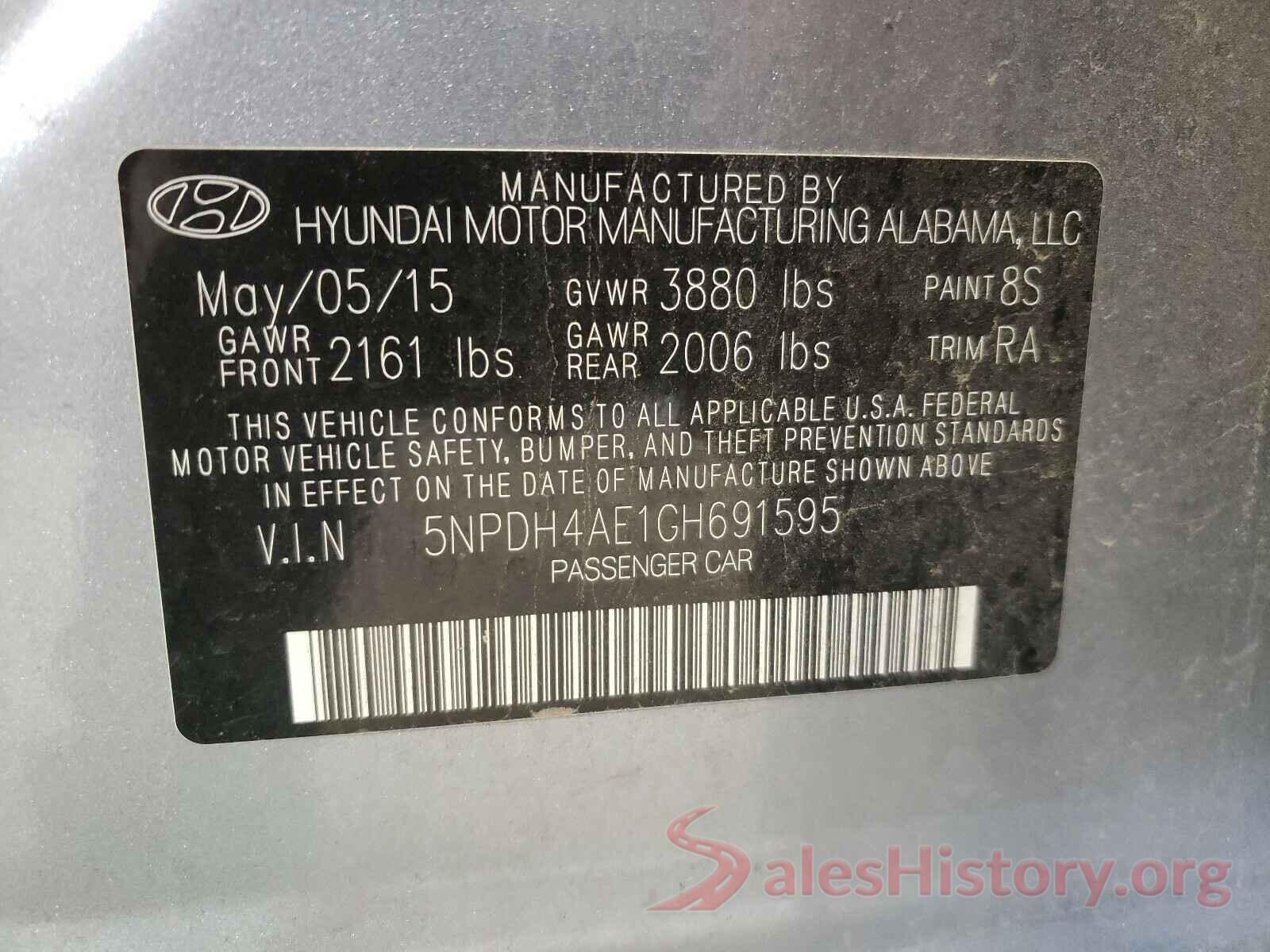 5NPDH4AE1GH691595 2016 HYUNDAI ELANTRA