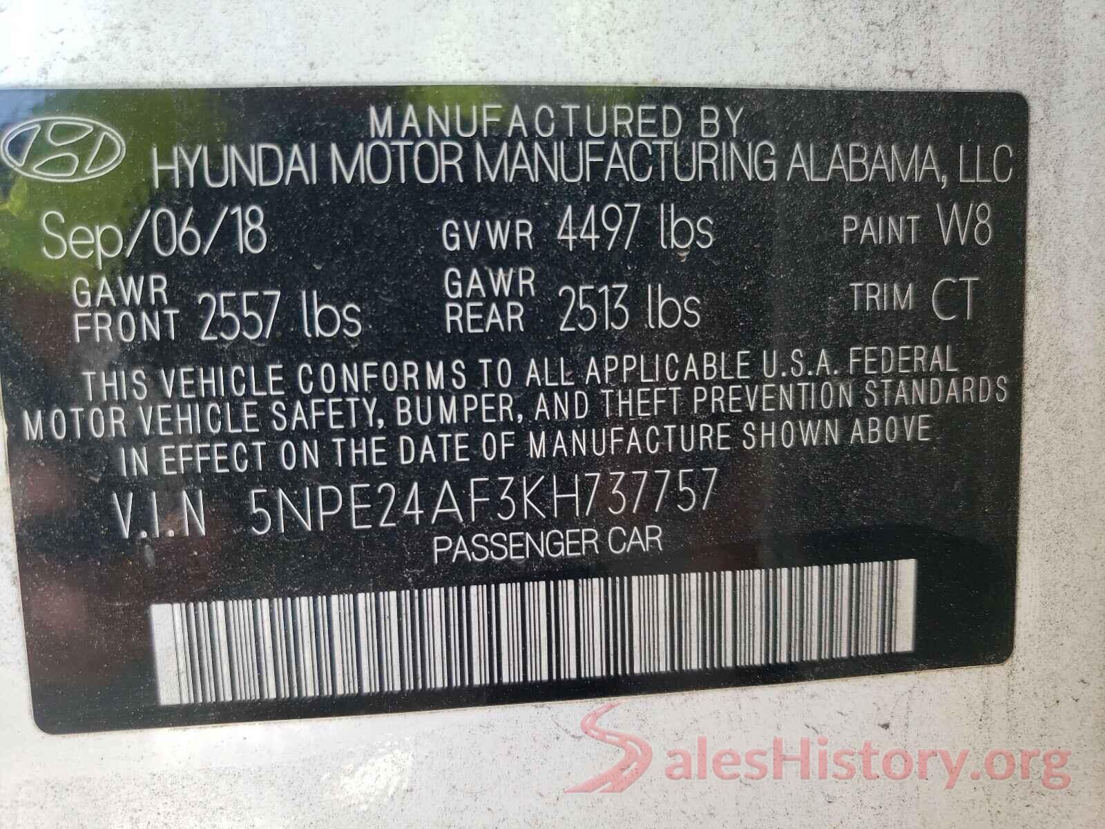 5NPE24AF3KH737757 2019 HYUNDAI SONATA