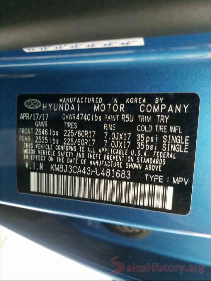 KM8J3CA43HU481683 2017 HYUNDAI TUCSON