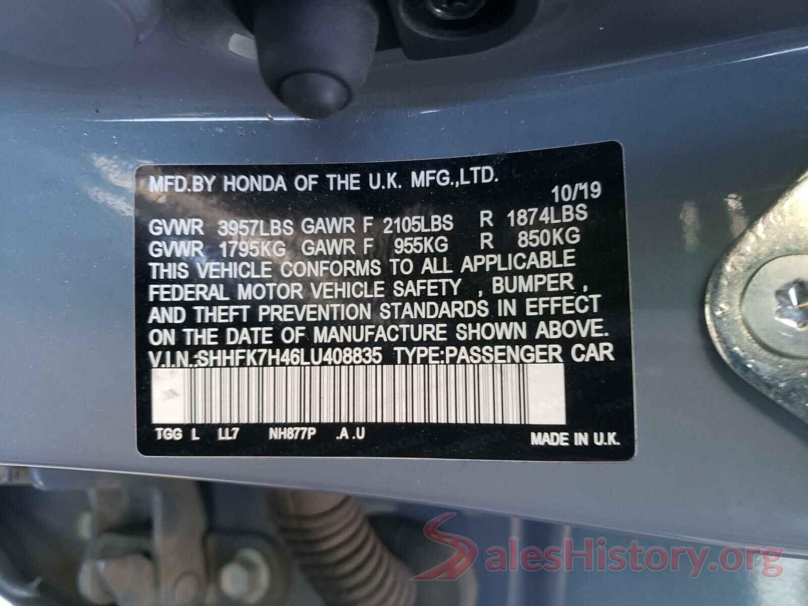 SHHFK7H46LU408835 2020 HONDA CIVIC