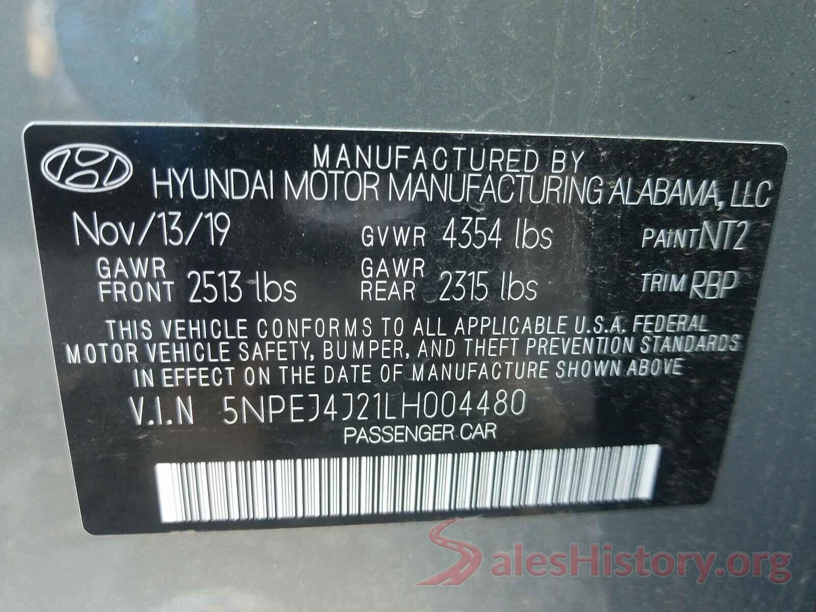 5NPEJ4J21LH004480 2020 HYUNDAI SONATA