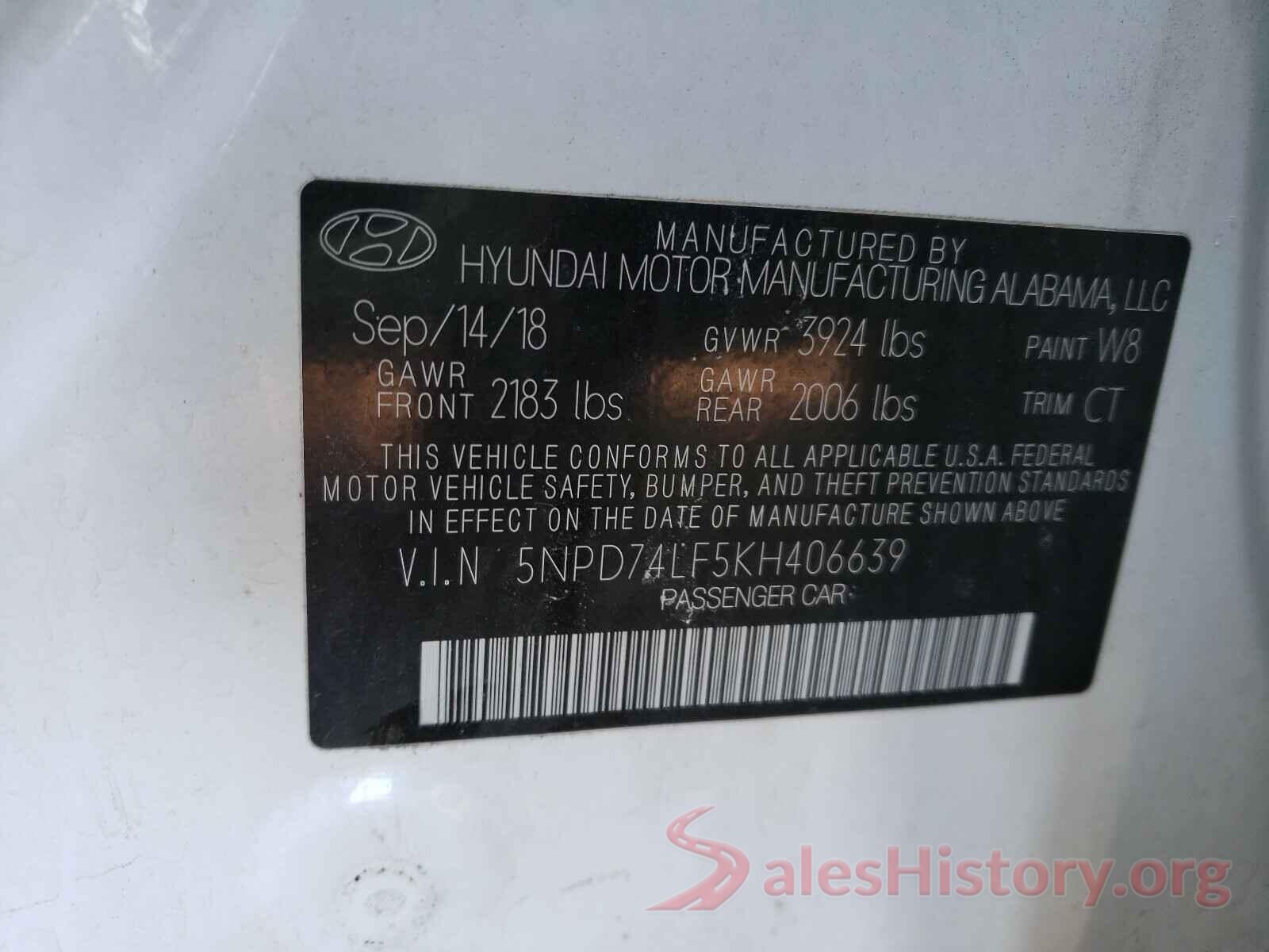 5NPD74LF5KH406639 2019 HYUNDAI ELANTRA