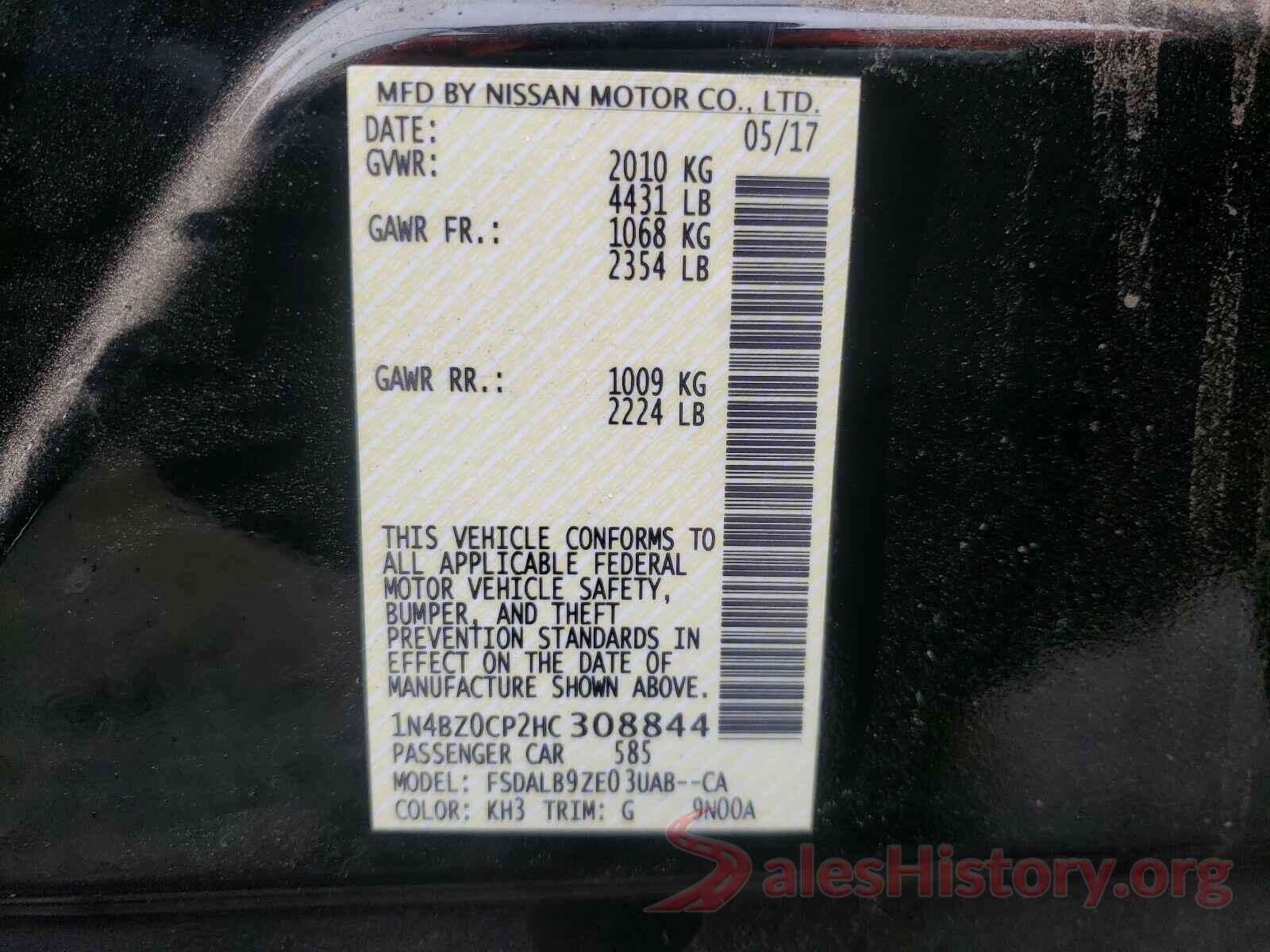 1N4BZ0CP2HC308844 2017 NISSAN LEAF