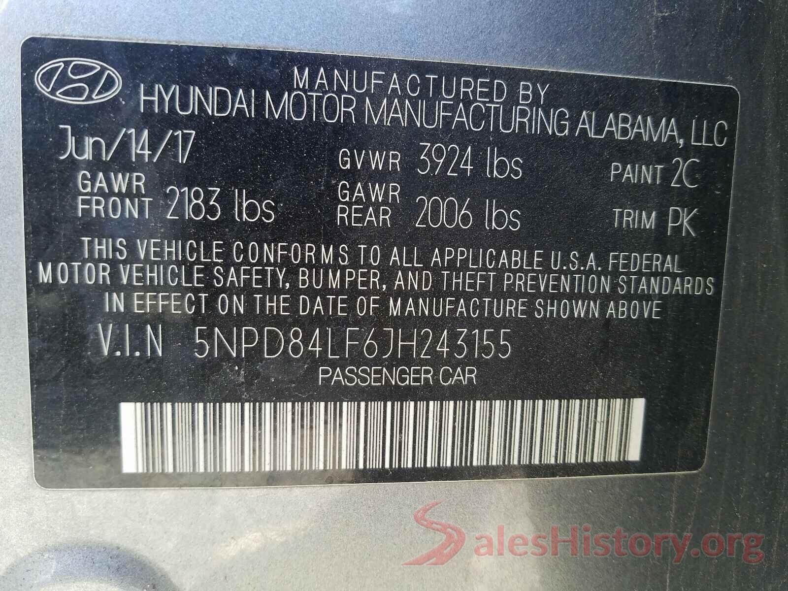 5NPD84LF6JH243155 2018 HYUNDAI ELANTRA