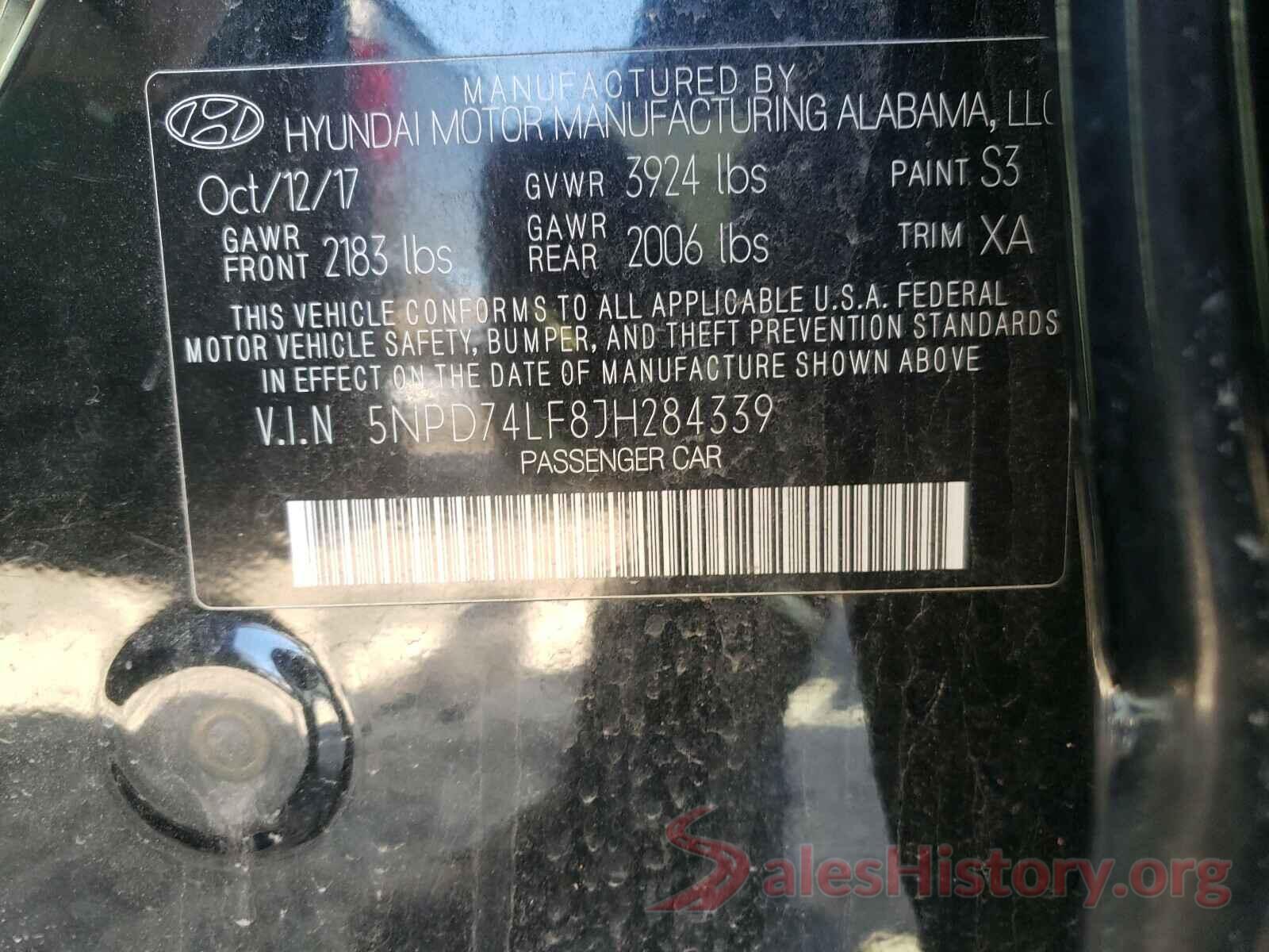 5NPD74LF8JH284339 2018 HYUNDAI ELANTRA