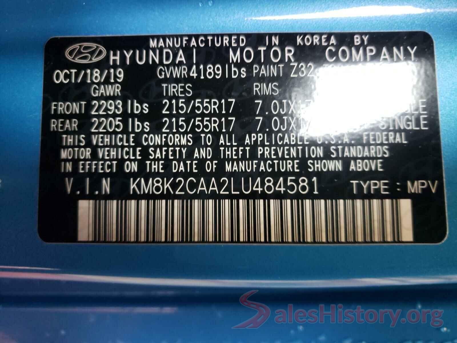 KM8K2CAA2LU484581 2020 HYUNDAI KONA