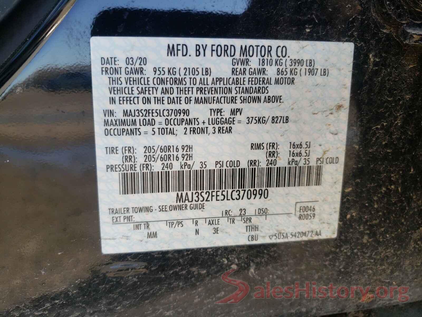 MAJ3S2FE5LC370990 2020 FORD ALL OTHER