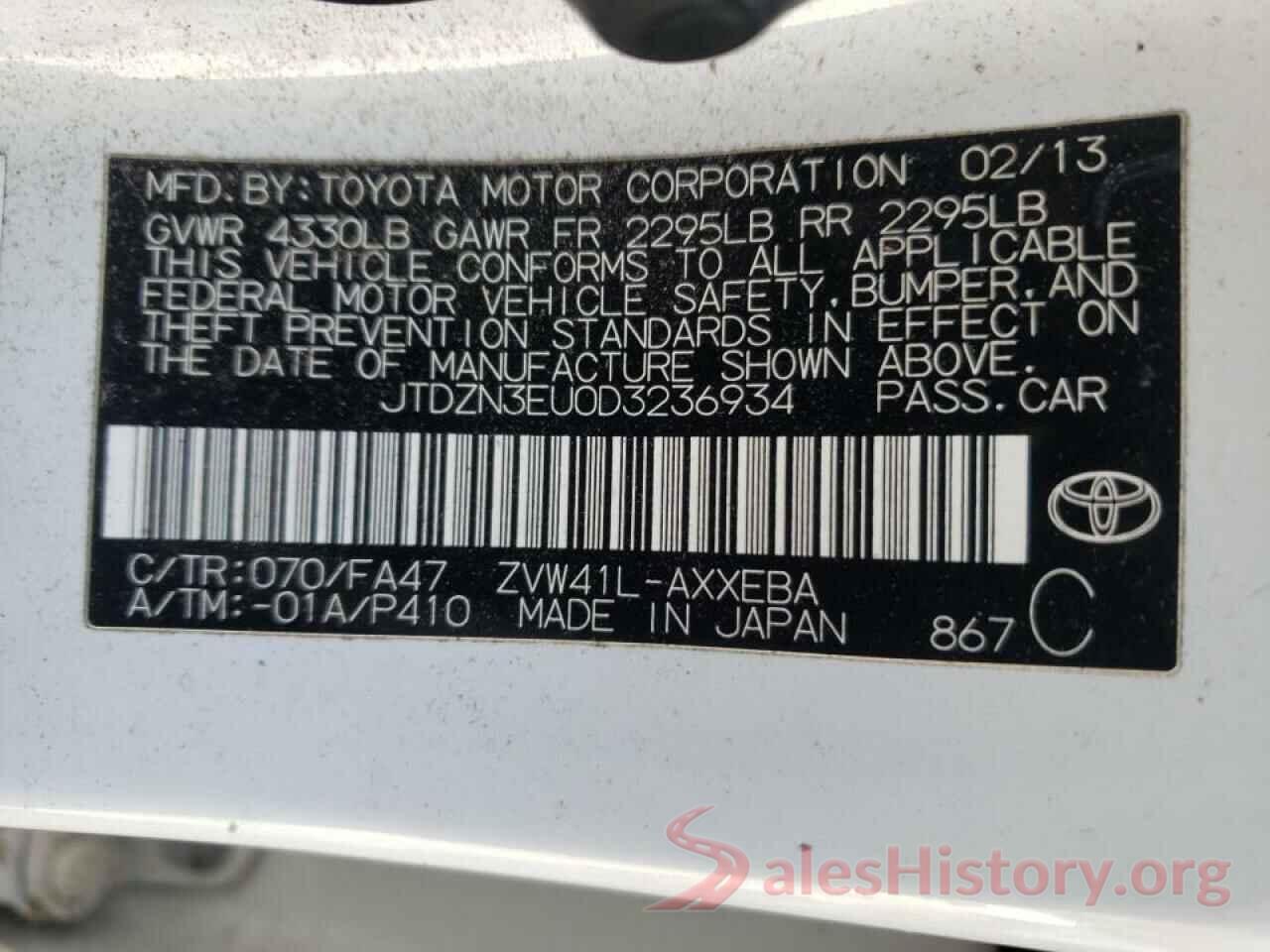 JTDZN3EU0D3236934 2013 TOYOTA PRIUS