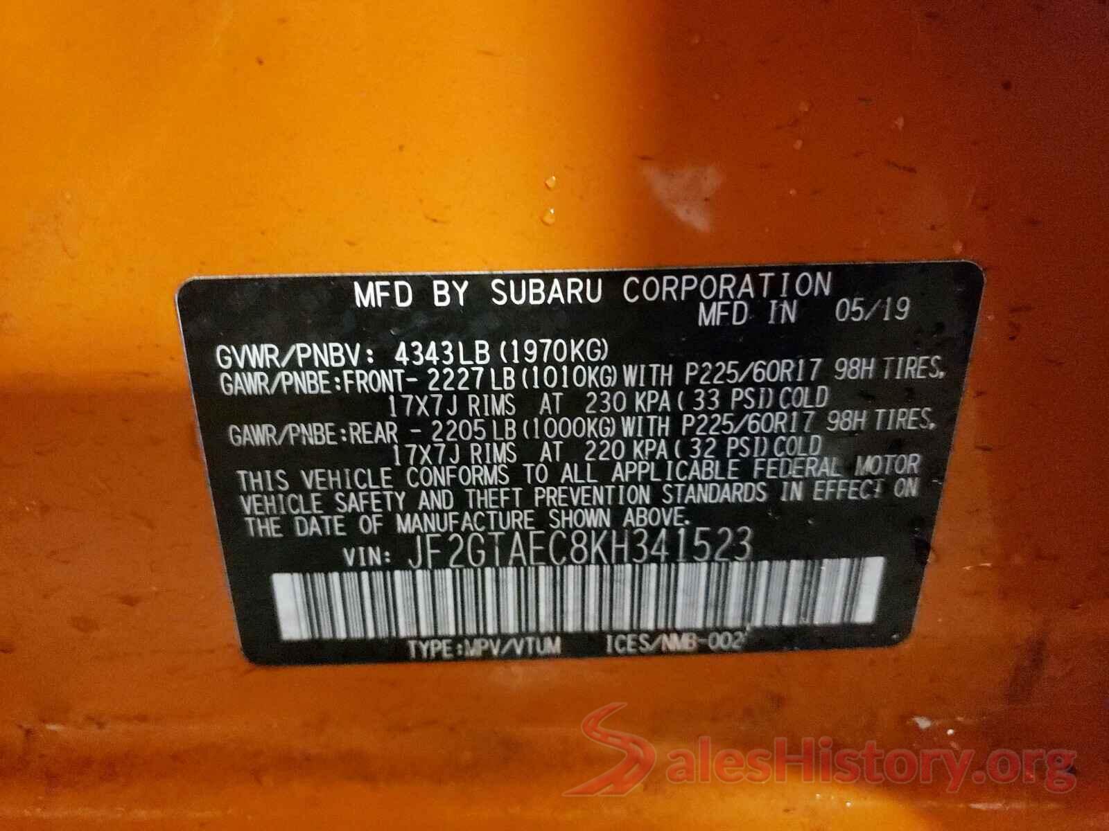 JF2GTAEC8KH341523 2019 SUBARU CROSSTREK