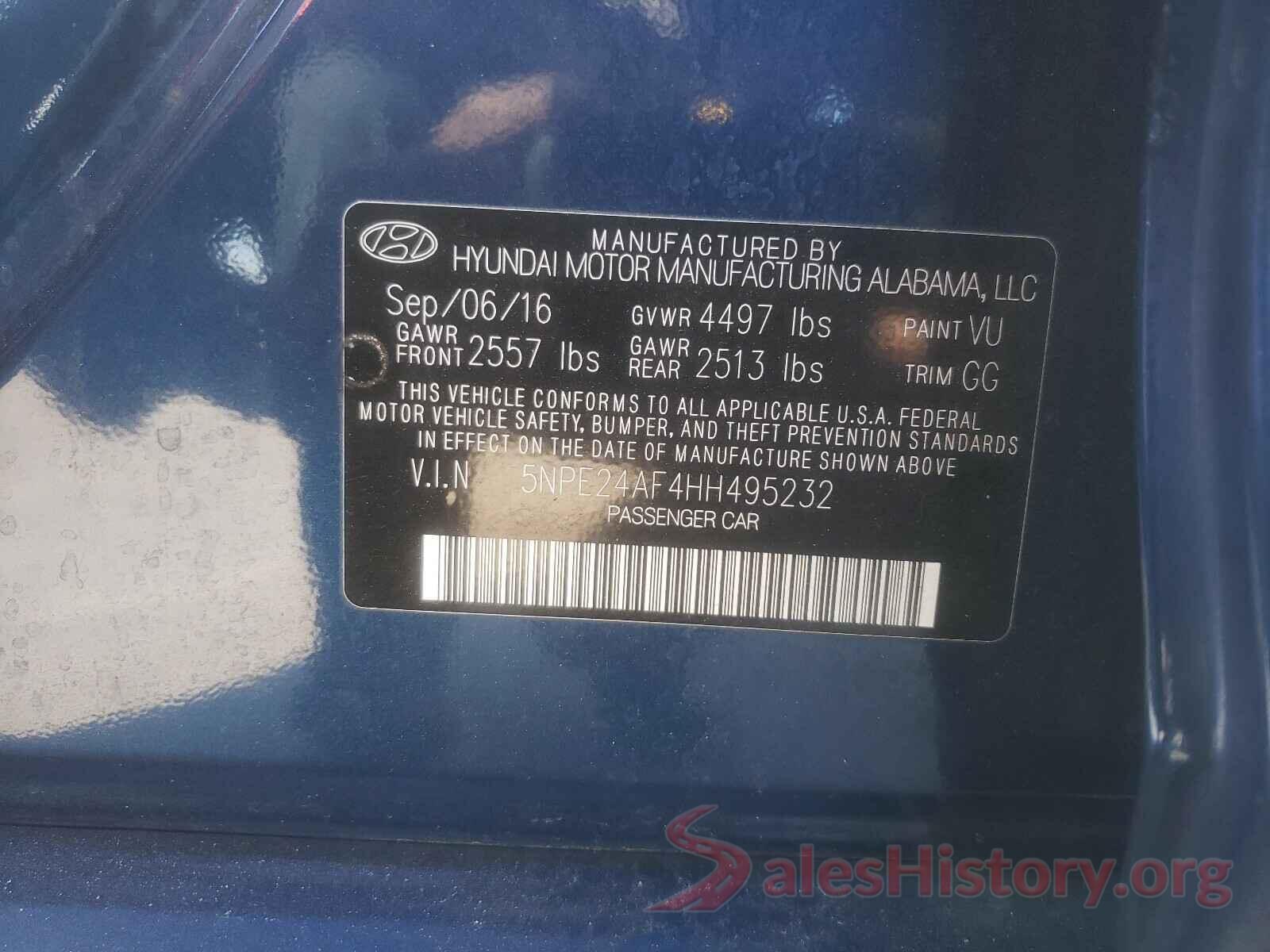 5NPE24AF4HH495232 2017 HYUNDAI SONATA