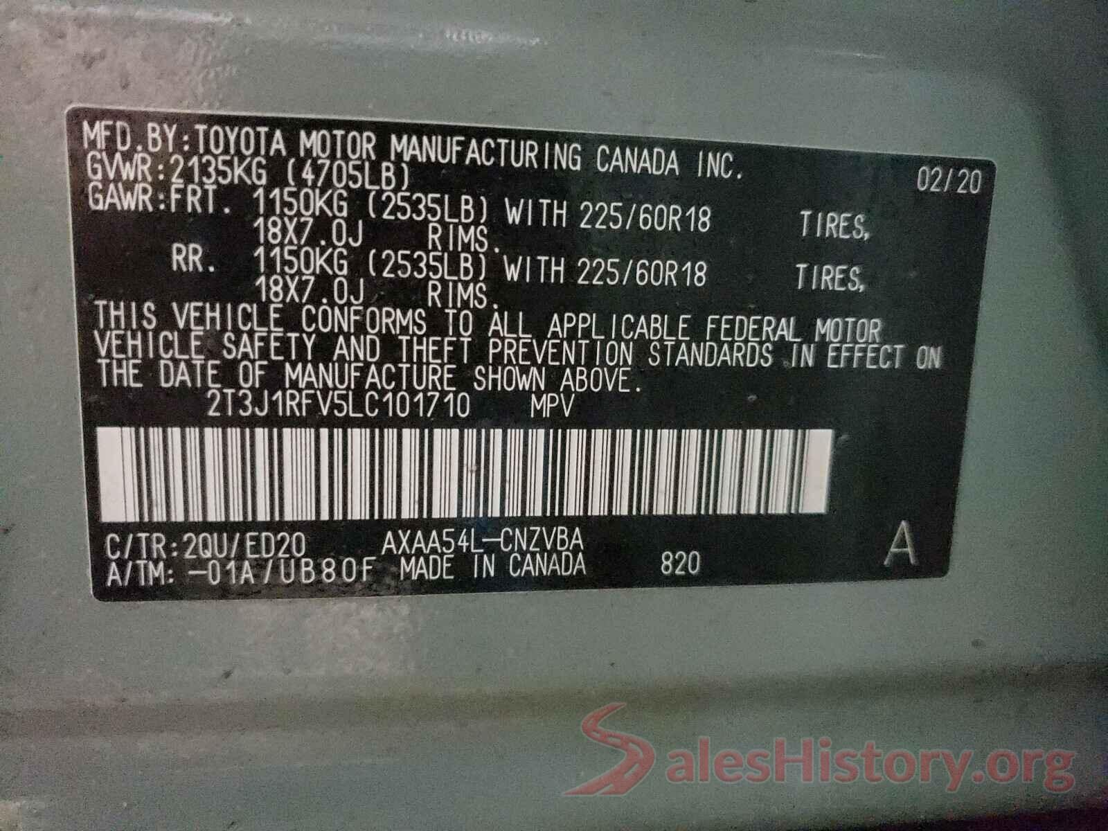 2T3J1RFV5LC101710 2020 TOYOTA RAV4