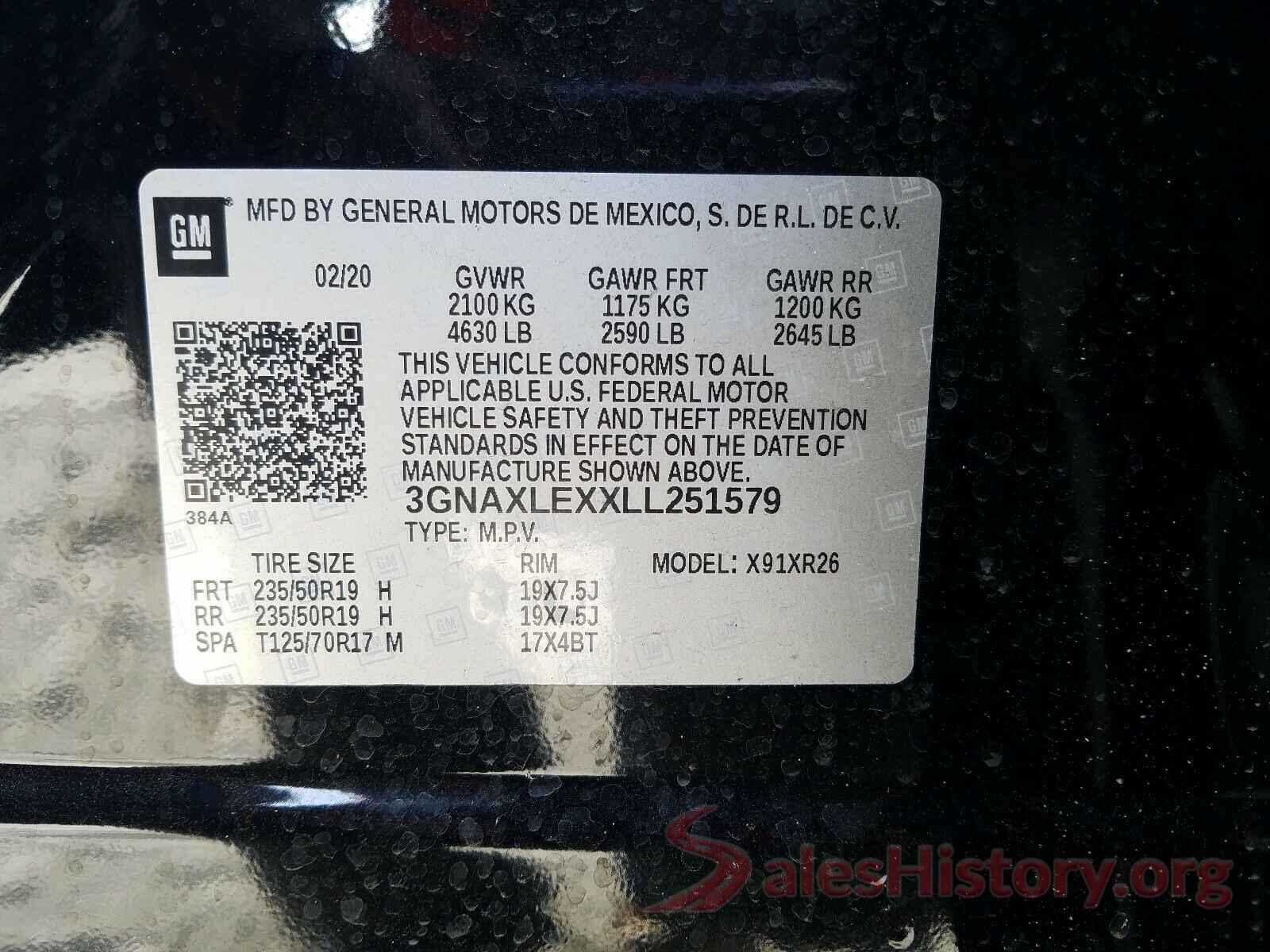 3GNAXLEXXLL251579 2020 CHEVROLET EQUINOX