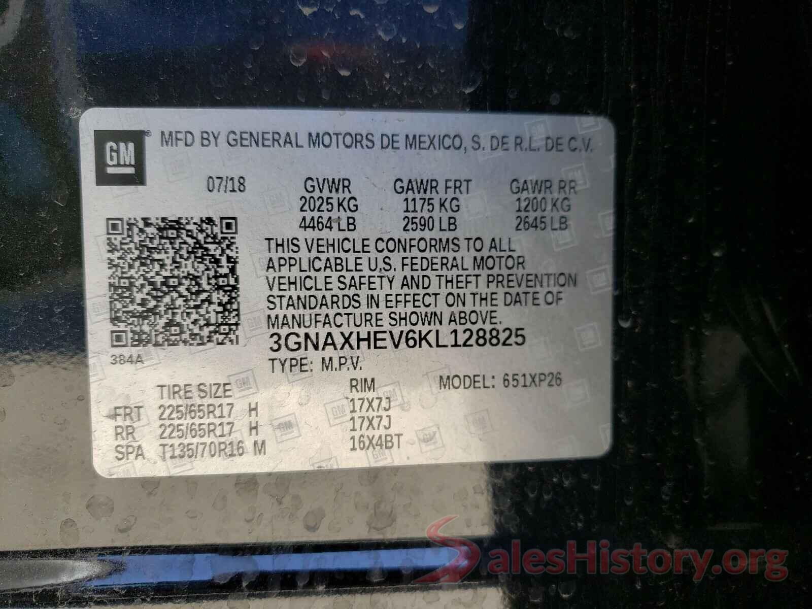 3GNAXHEV6KL128825 2019 CHEVROLET EQUINOX