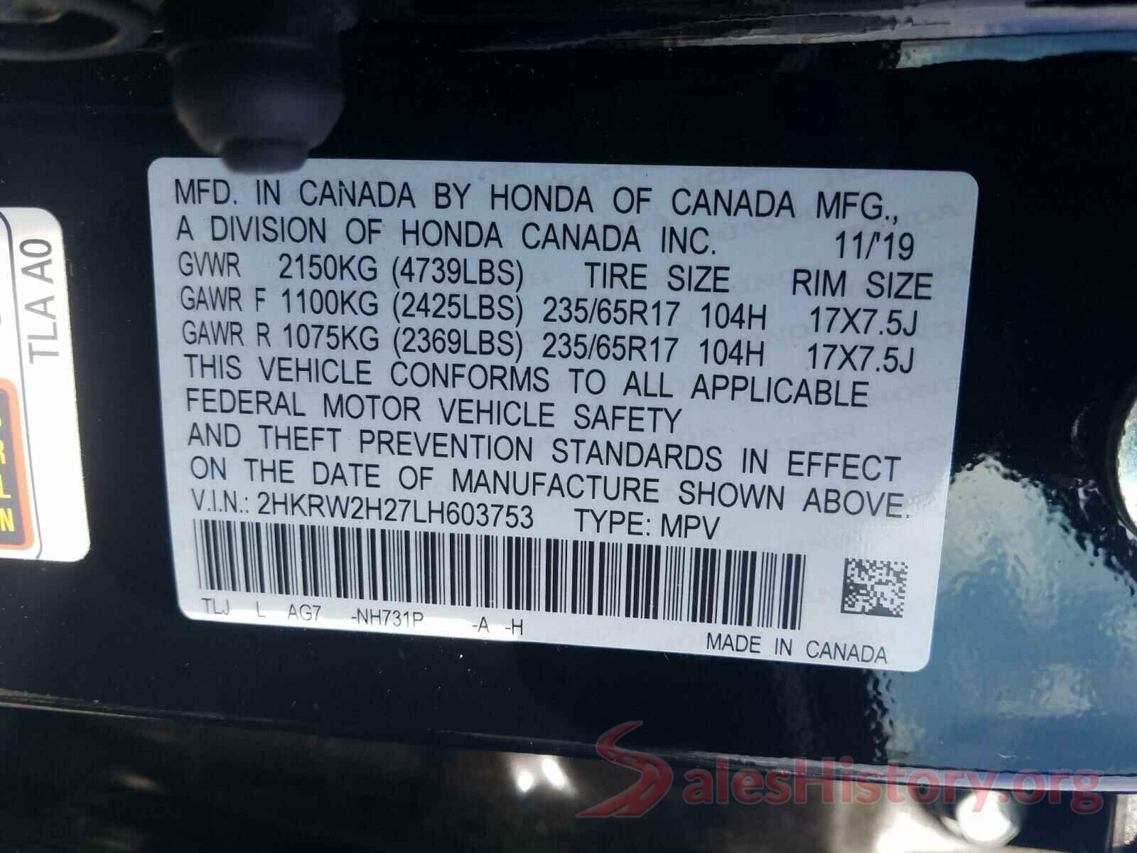 2HKRW2H27LH603753 2020 HONDA CRV