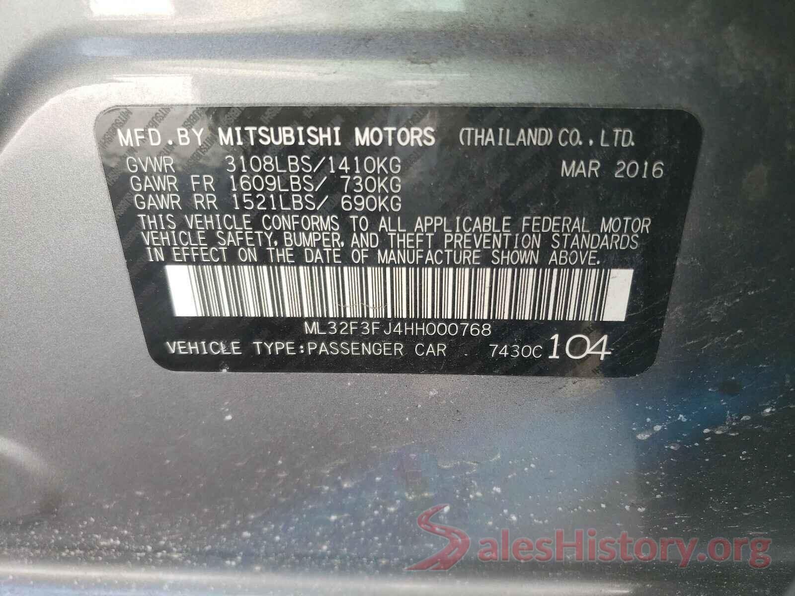 ML32F3FJ4HH000768 2017 MITSUBISHI MIRAGE