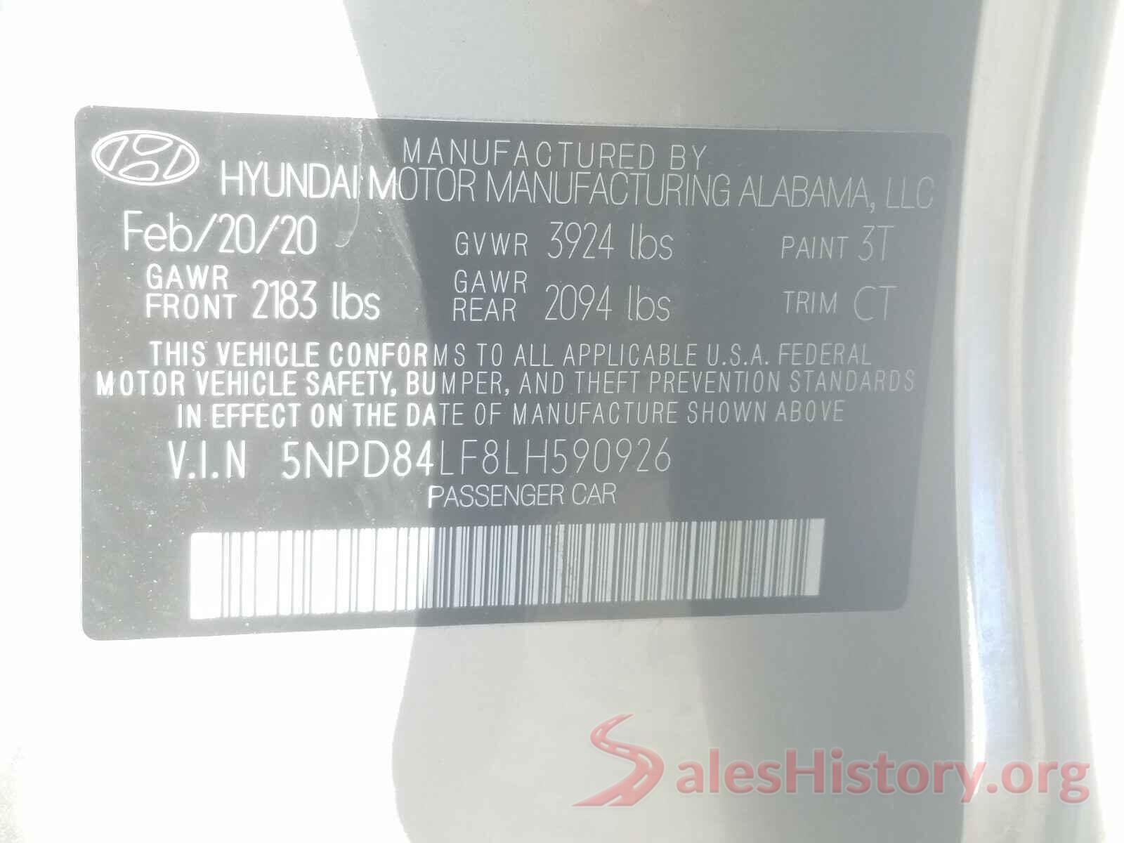 5NPD84LF8LH590926 2020 HYUNDAI ELANTRA