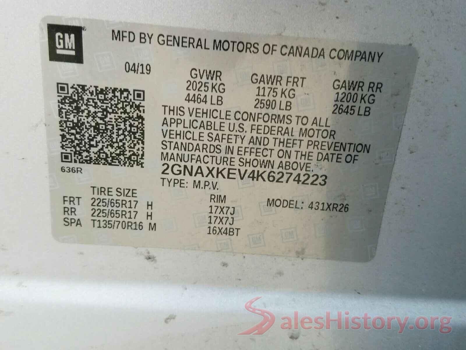 2GNAXKEV4K6274223 2019 CHEVROLET EQUINOX