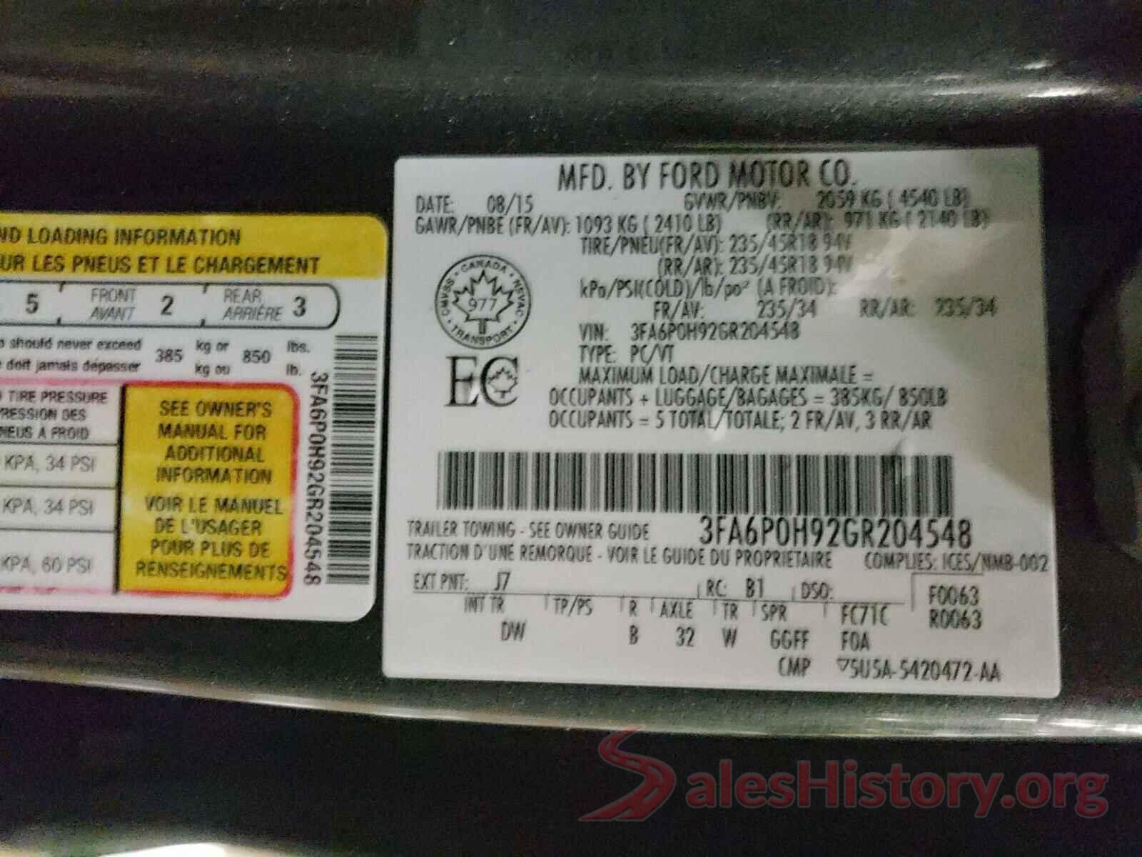 3FA6P0H92GR204548 2016 FORD FUSION