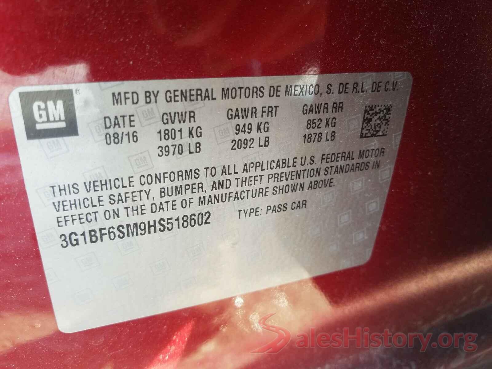 3G1BF6SM9HS518602 2017 CHEVROLET CRUZE