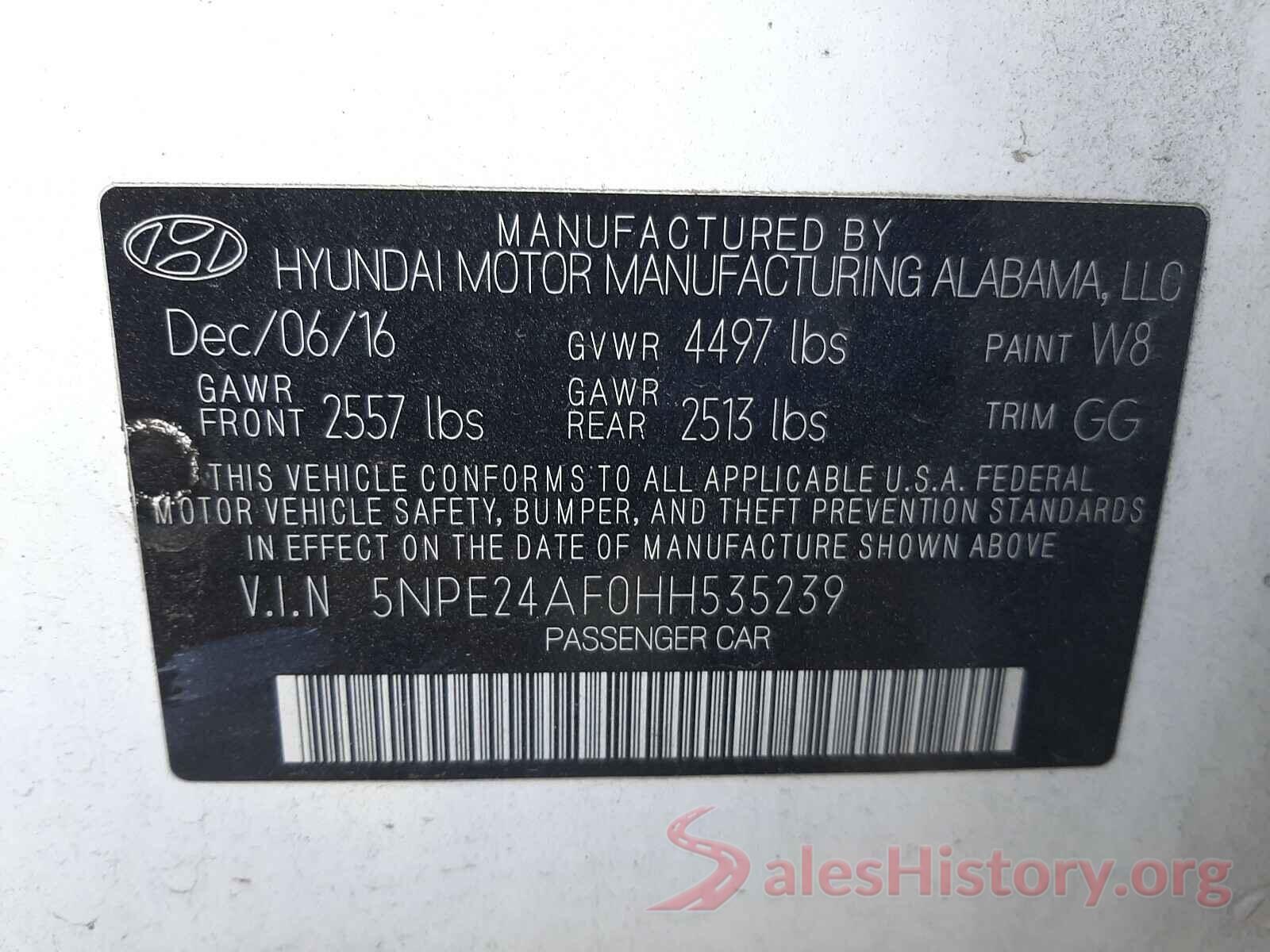 5NPE24AF0HH535239 2017 HYUNDAI SONATA