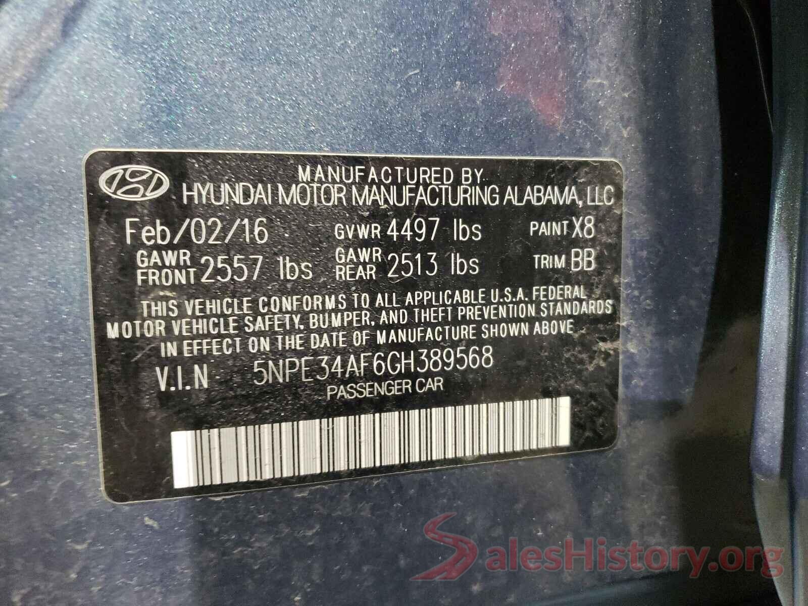 5NPE34AF6GH389568 2016 HYUNDAI SONATA