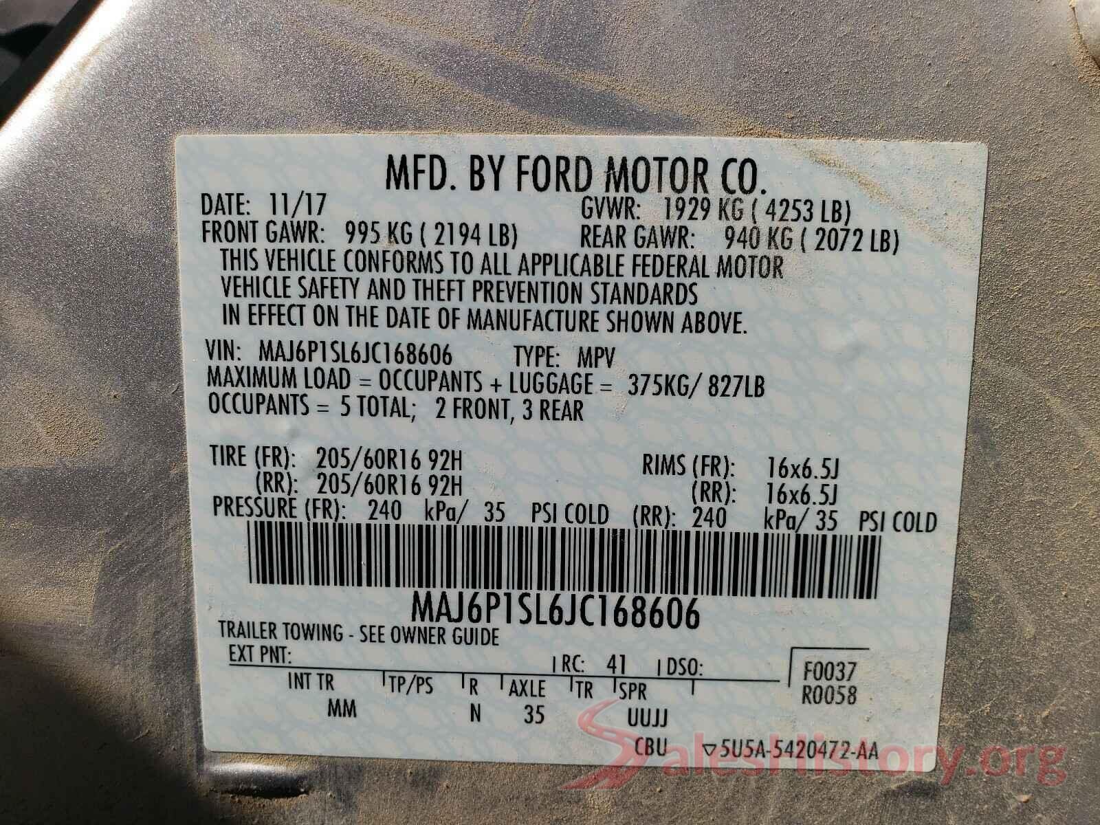 MAJ6P1SL6JC168606 2018 FORD ALL OTHER